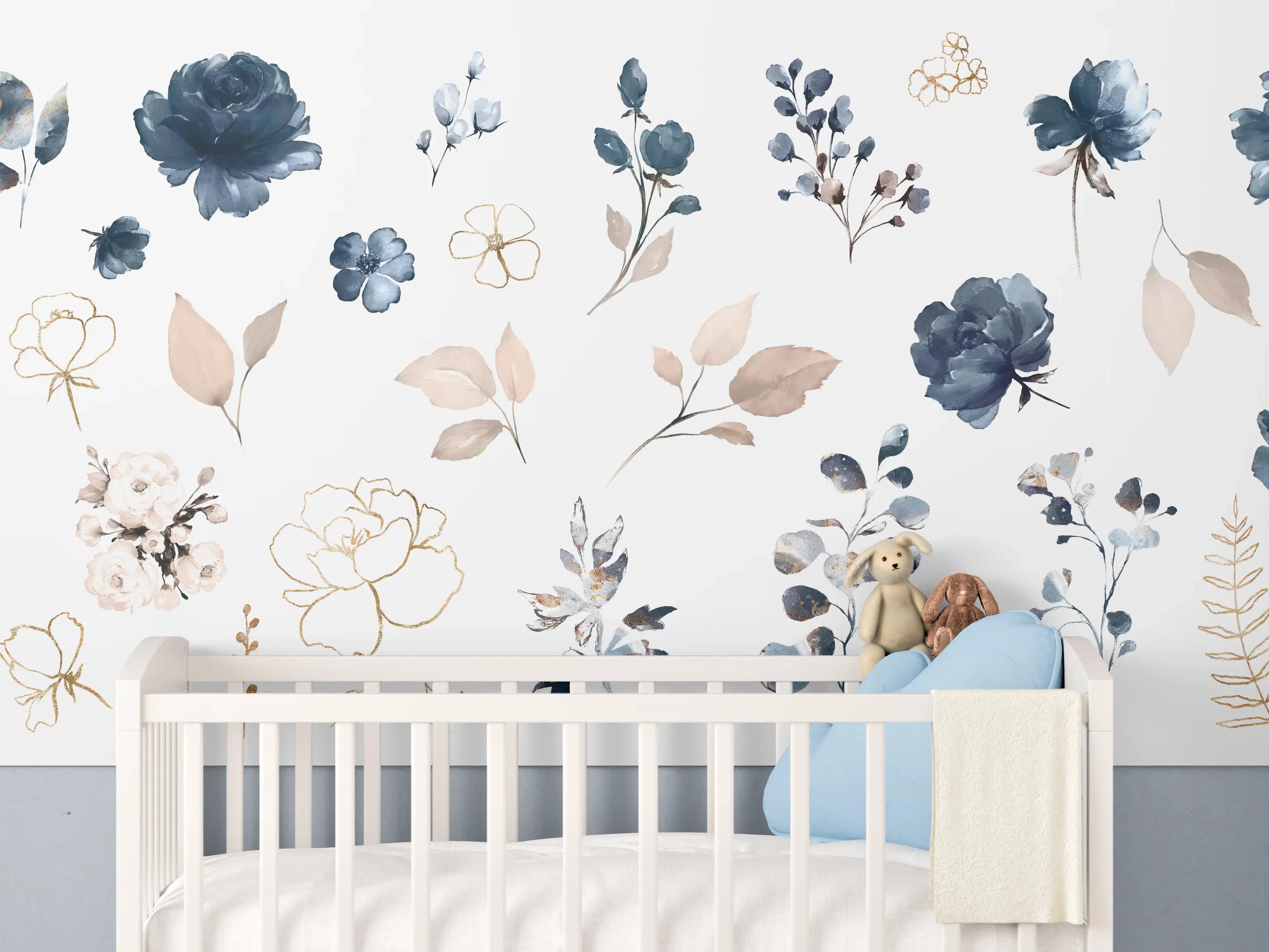 Babyzimmer Wandgestaltung - Rosen im Aquarell-Design