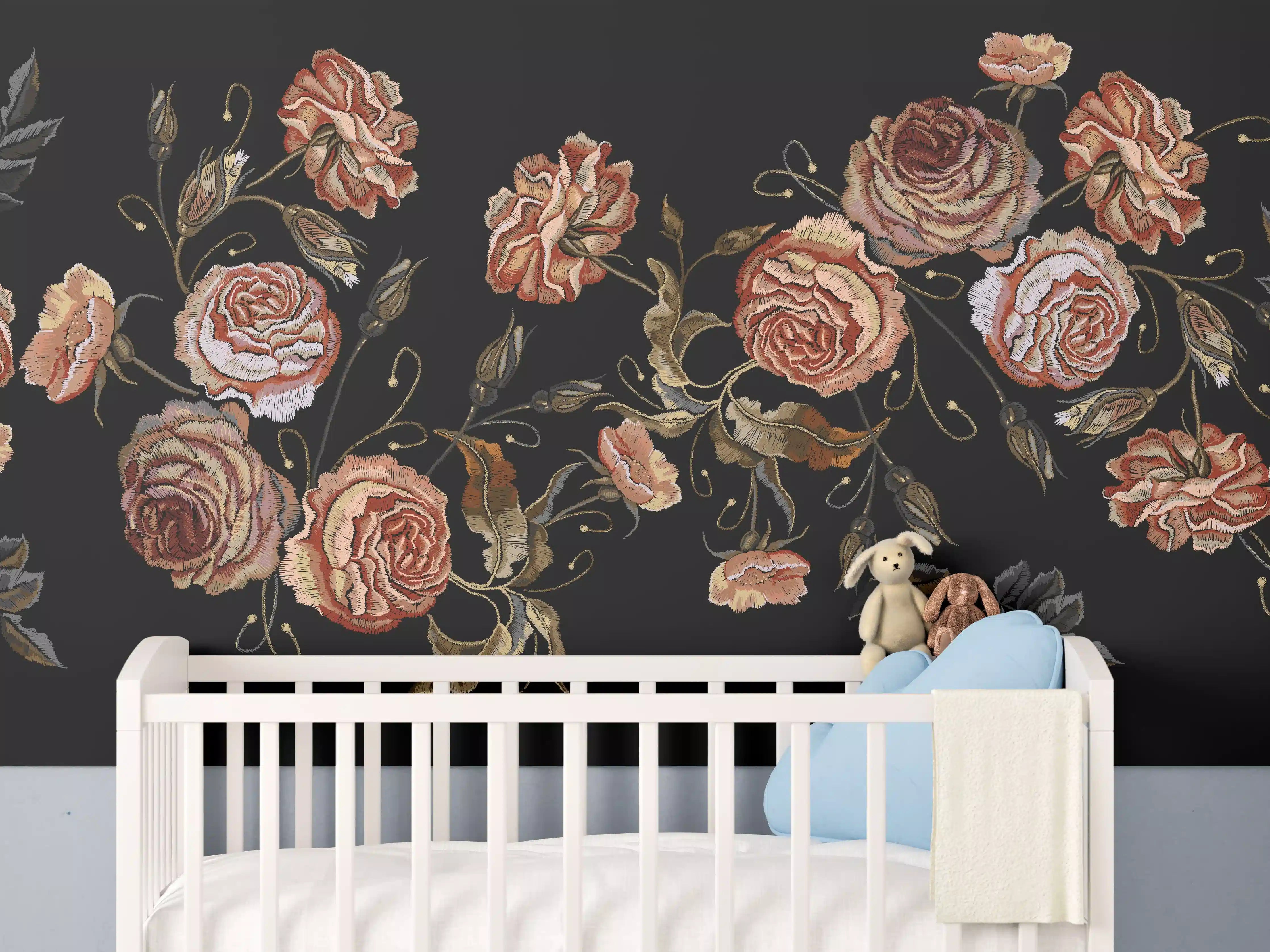 Babyzimmer Wandgestaltung - Rosen in der Dunkelheit