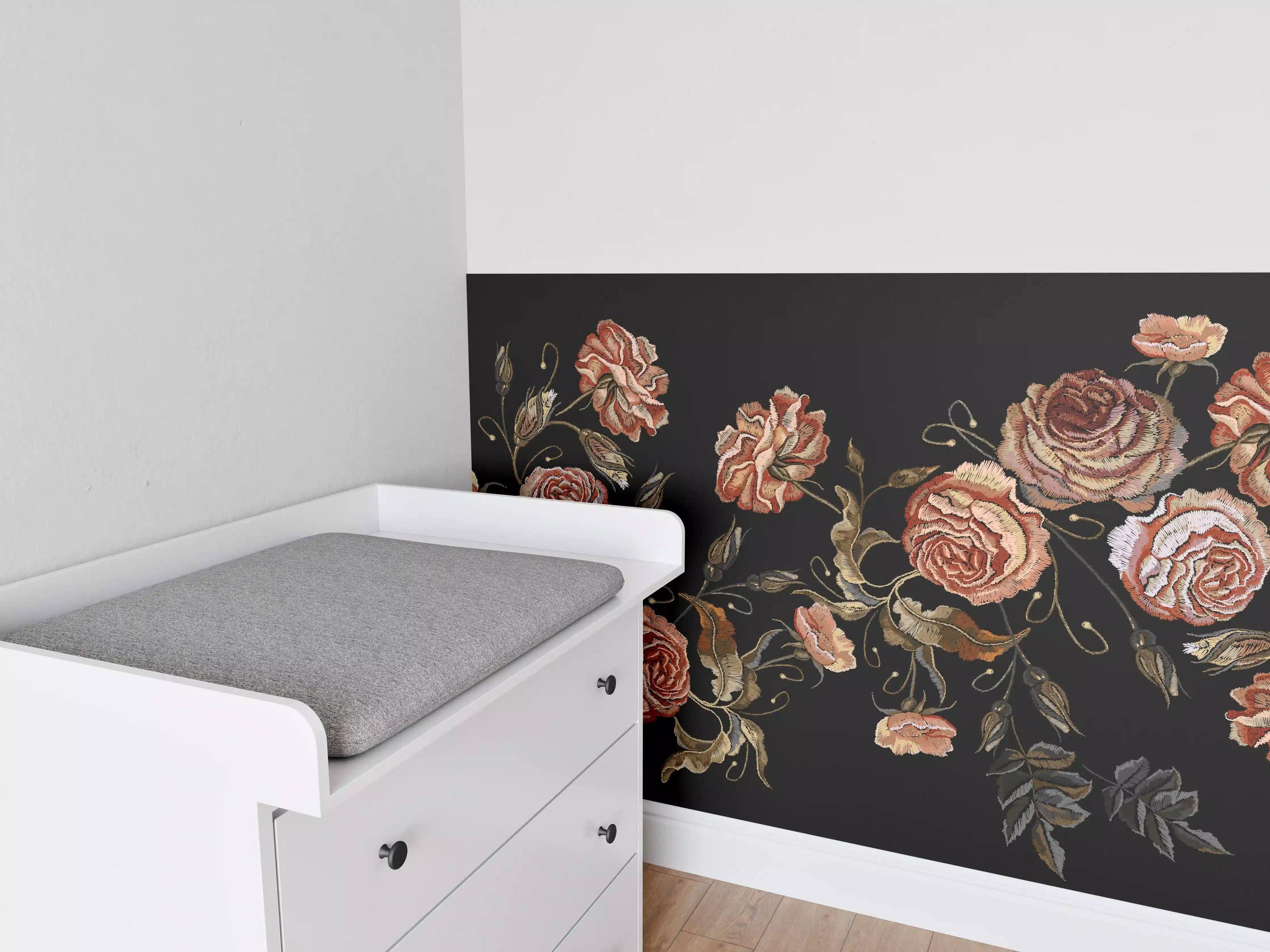 Babyzimmer Wandgestaltung - Rosenstickerei Renaissance Schwarz