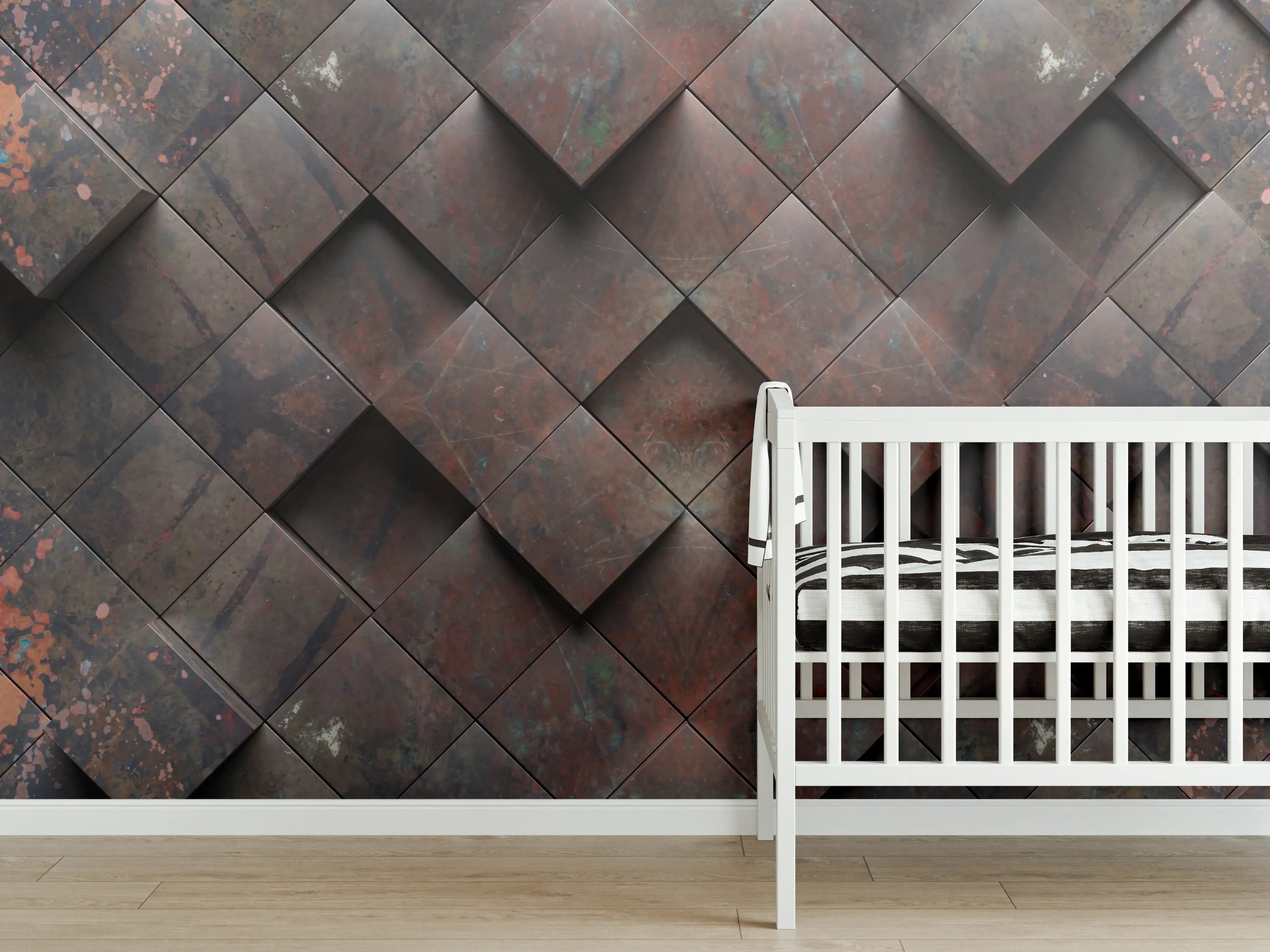 Babyzimmer Wandgestaltung - Rostige Metallwürfel-Textur