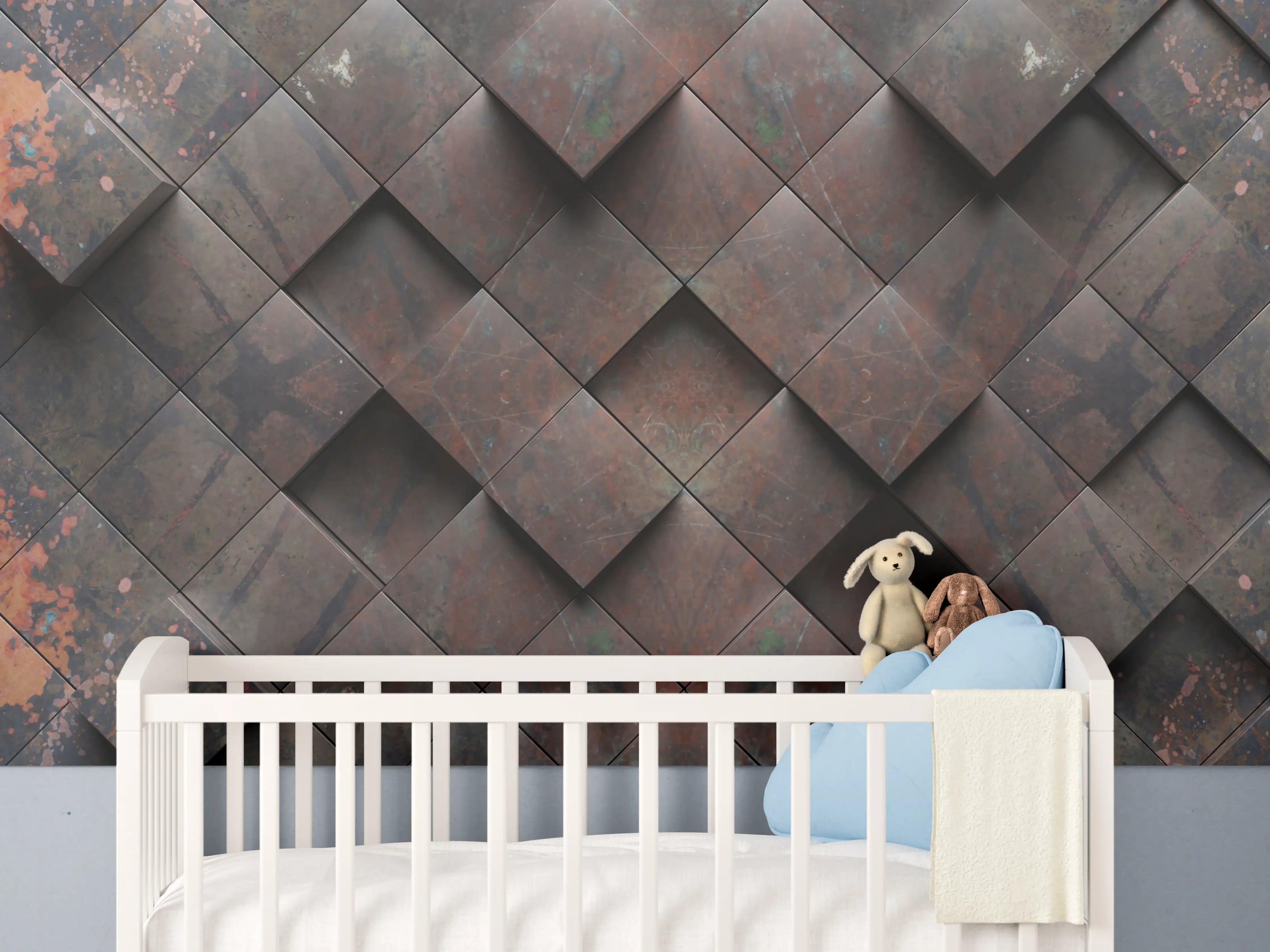 Babyzimmer Wandgestaltung - Rostige Metallwürfel-Textur