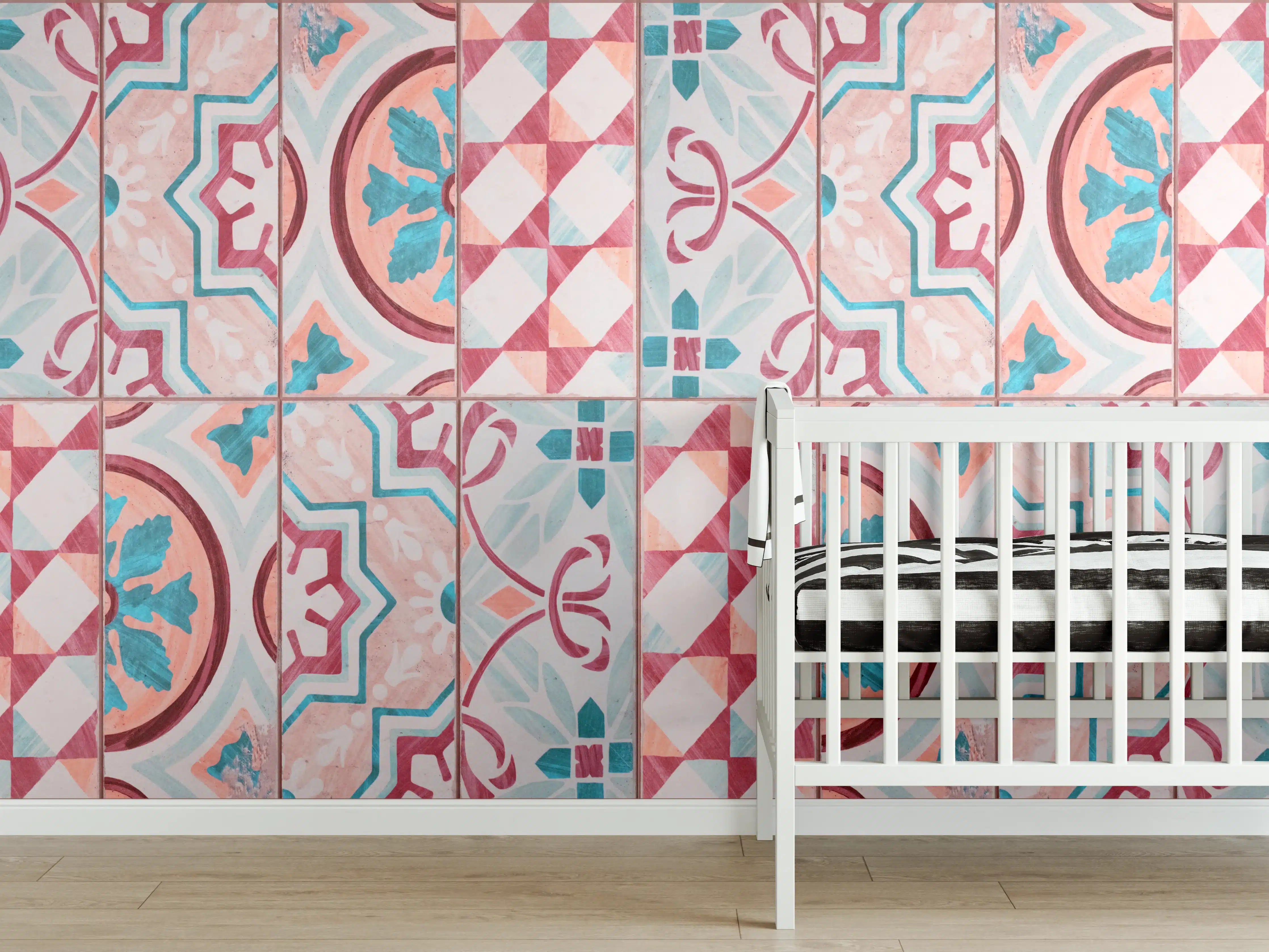 Babyzimmer Wandgestaltung - Rot-türkises rechteckiges Mosaik