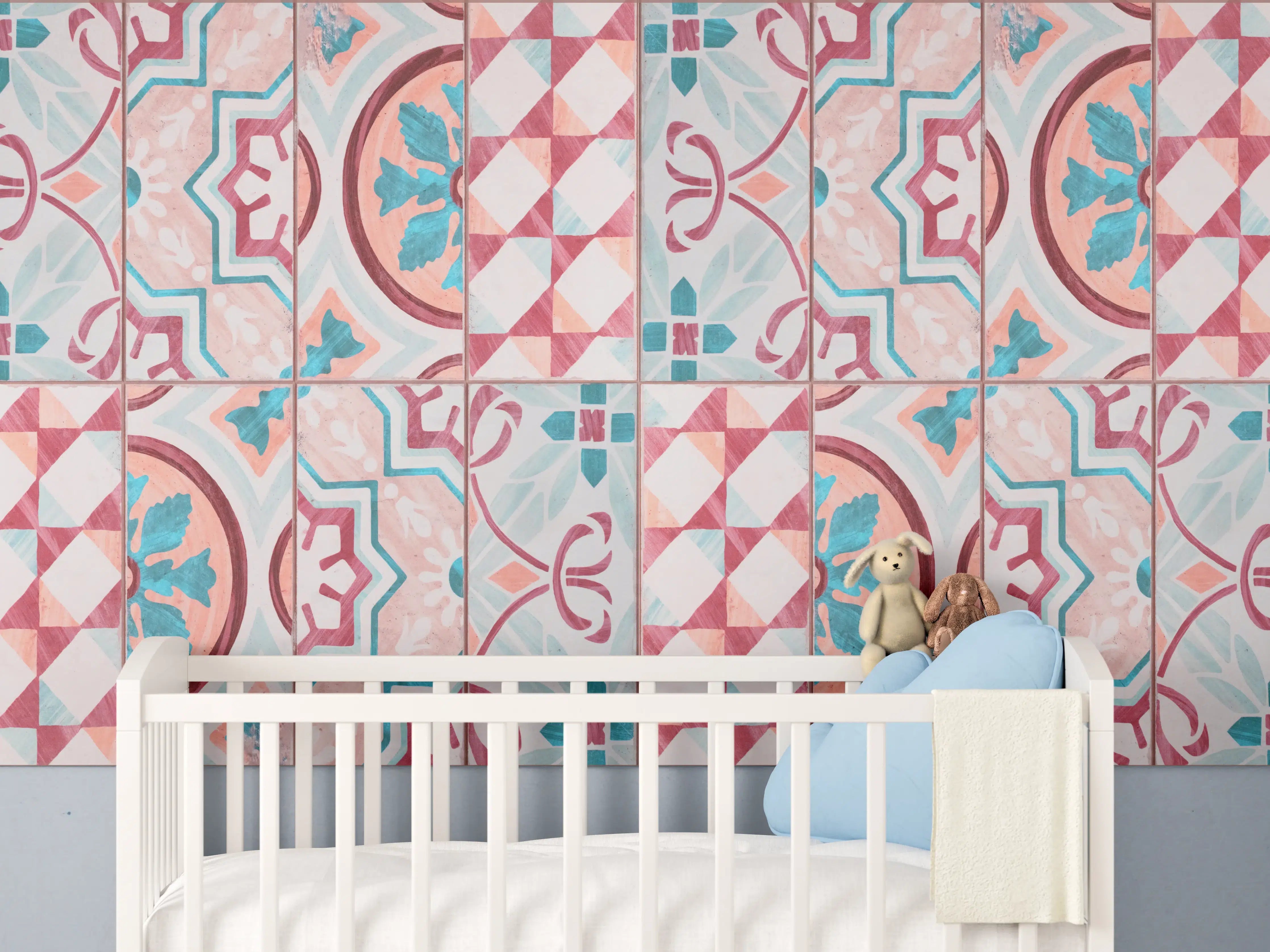 Babyzimmer Wandgestaltung - Rot-türkises rechteckiges Mosaik