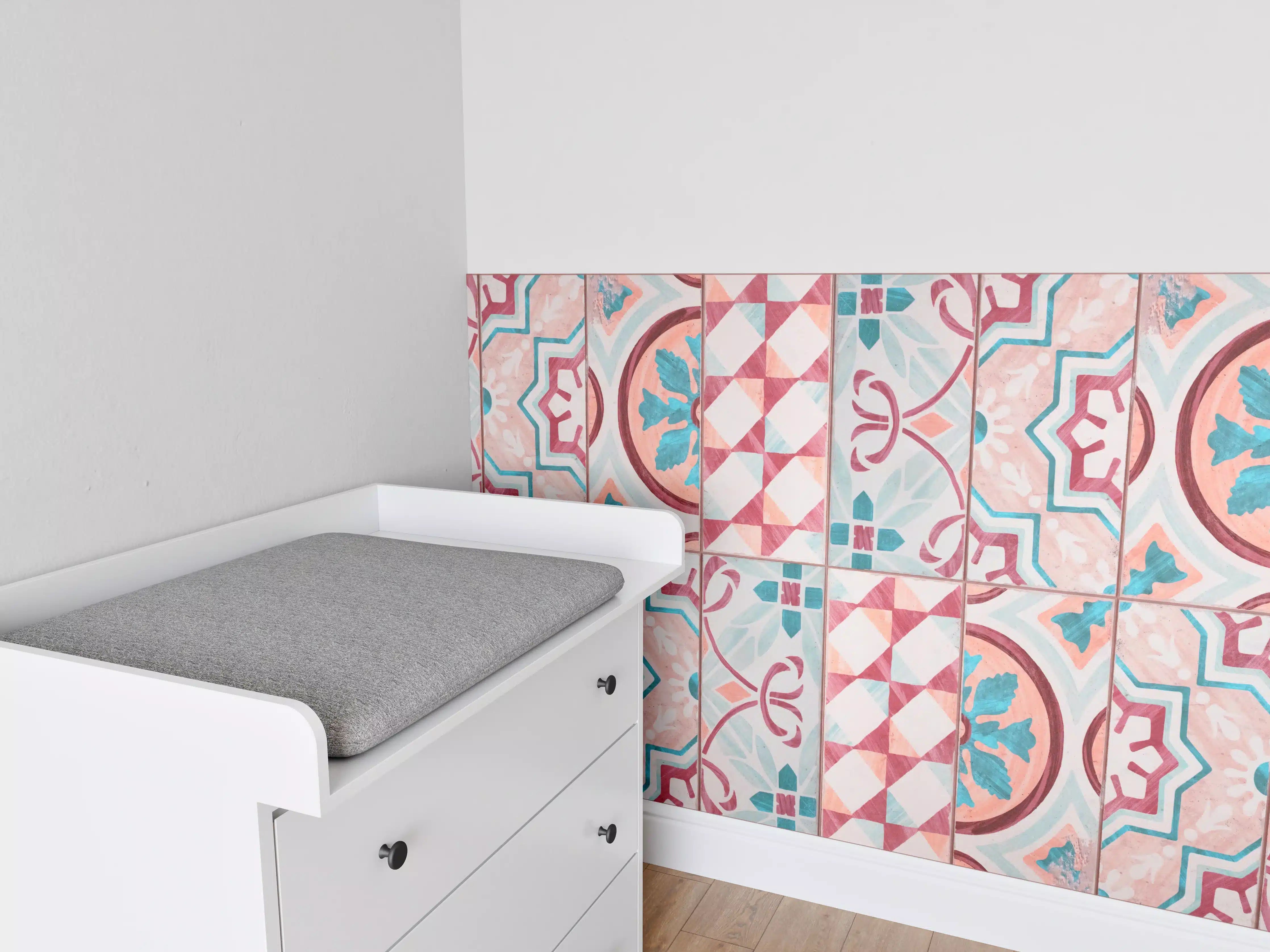 Babyzimmer Wandgestaltung - Rot-türkises rechteckiges Mosaik