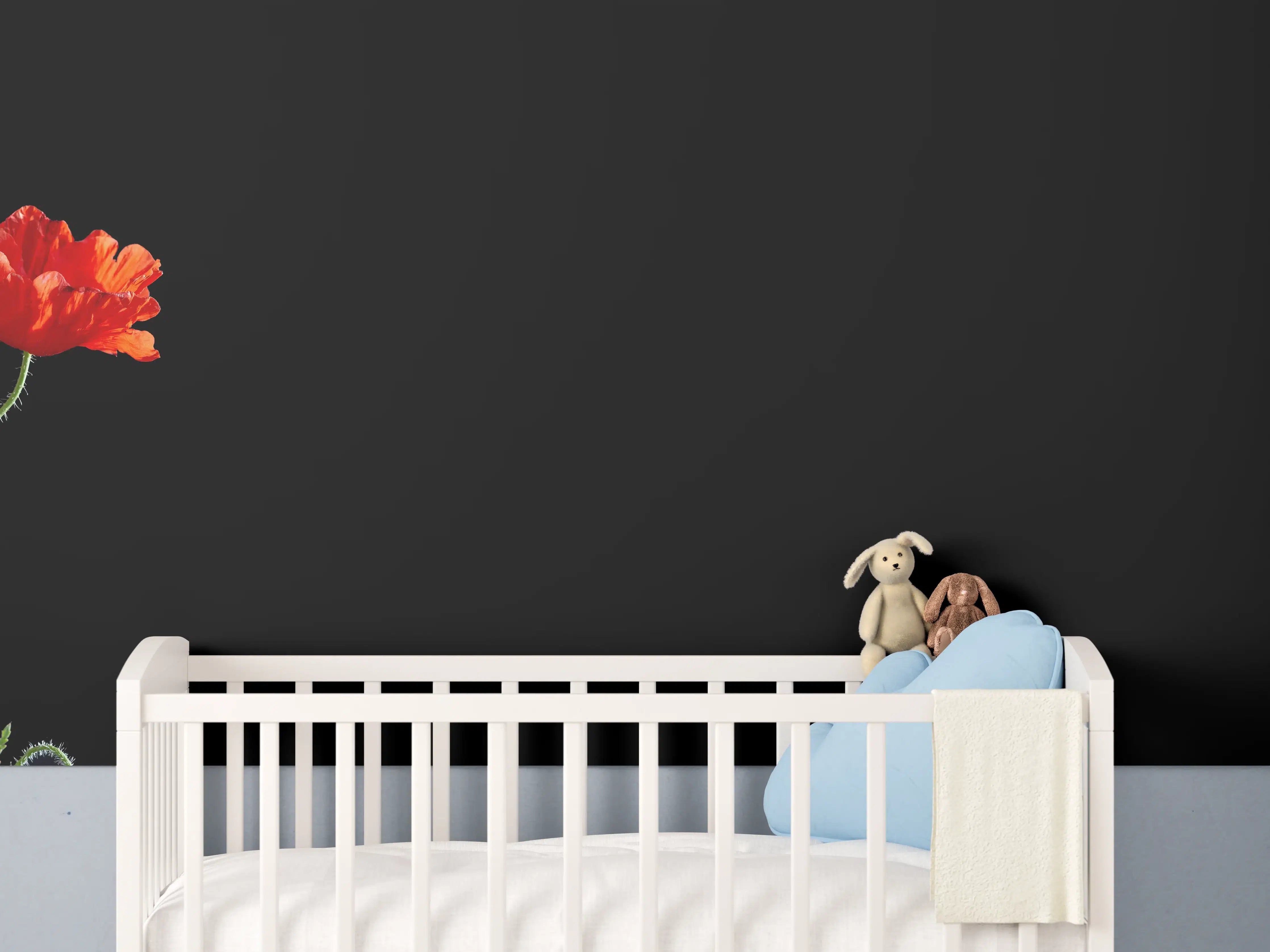 Babyzimmer Wandgestaltung - Rote Mohnblumen auf Schwarz