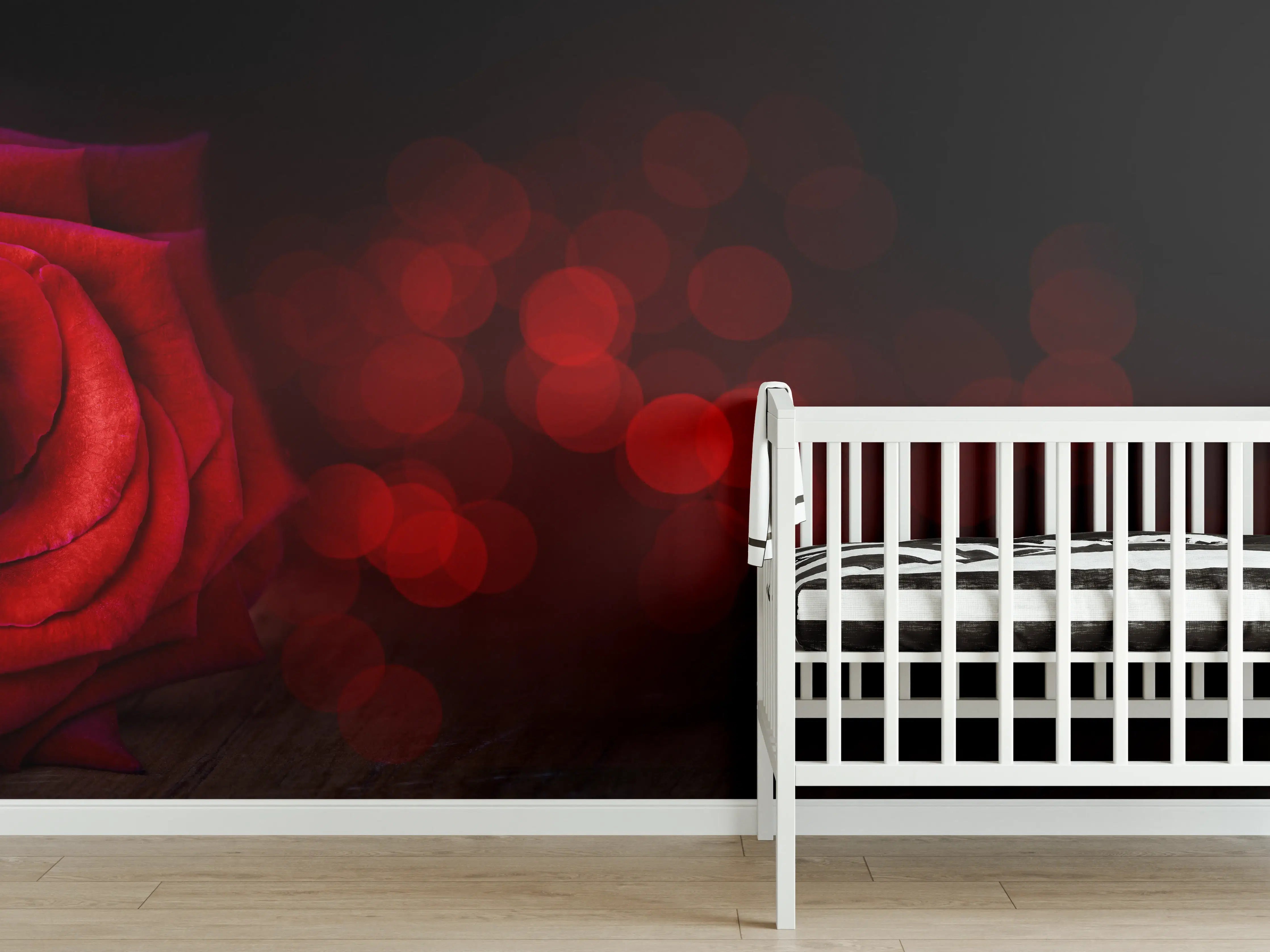 Babyzimmer Wandgestaltung - Rote Rose auf schwarzem Hintergrund