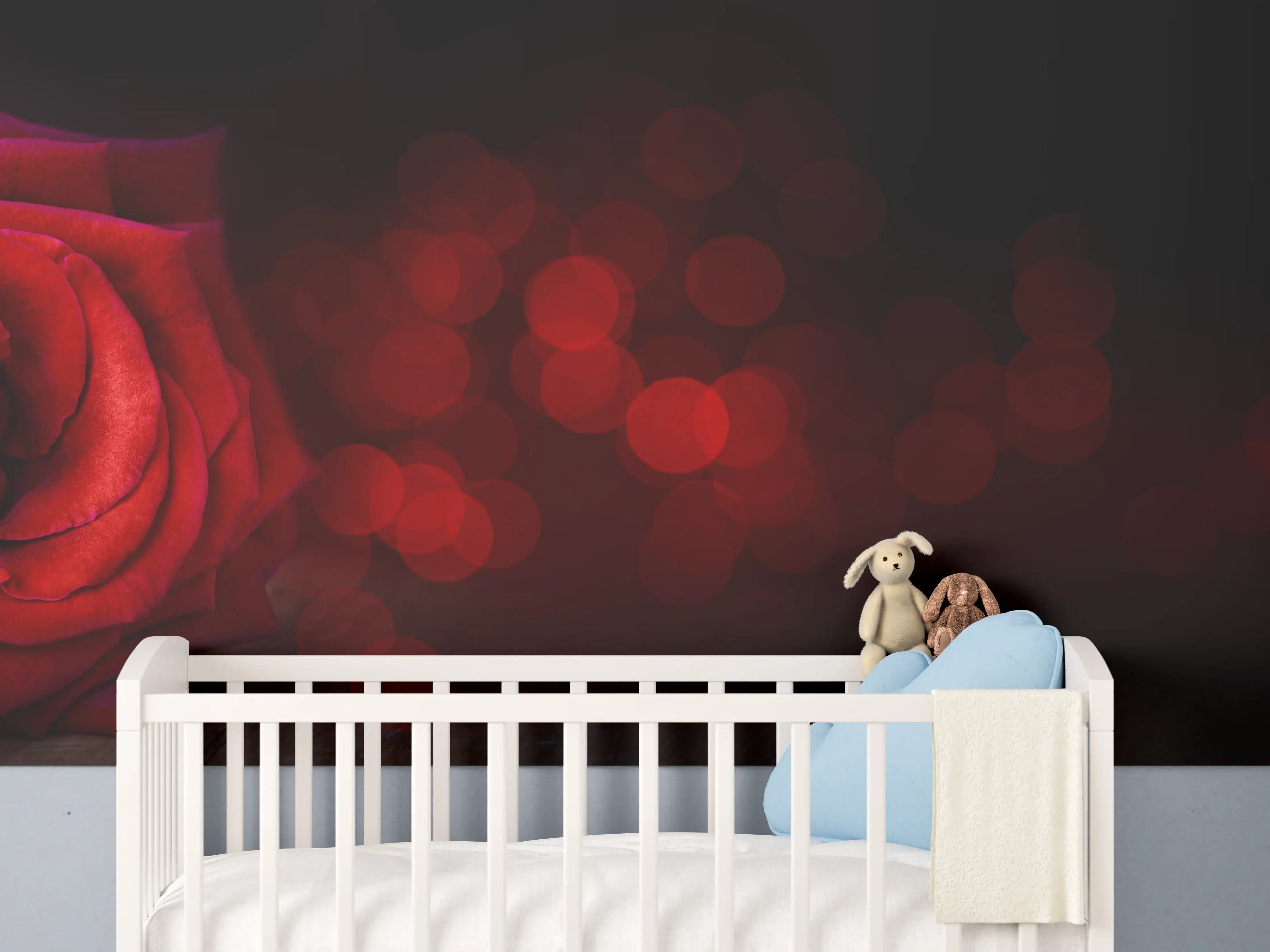 Babyzimmer Wandgestaltung - Rote Rose auf schwarzem Hintergrund