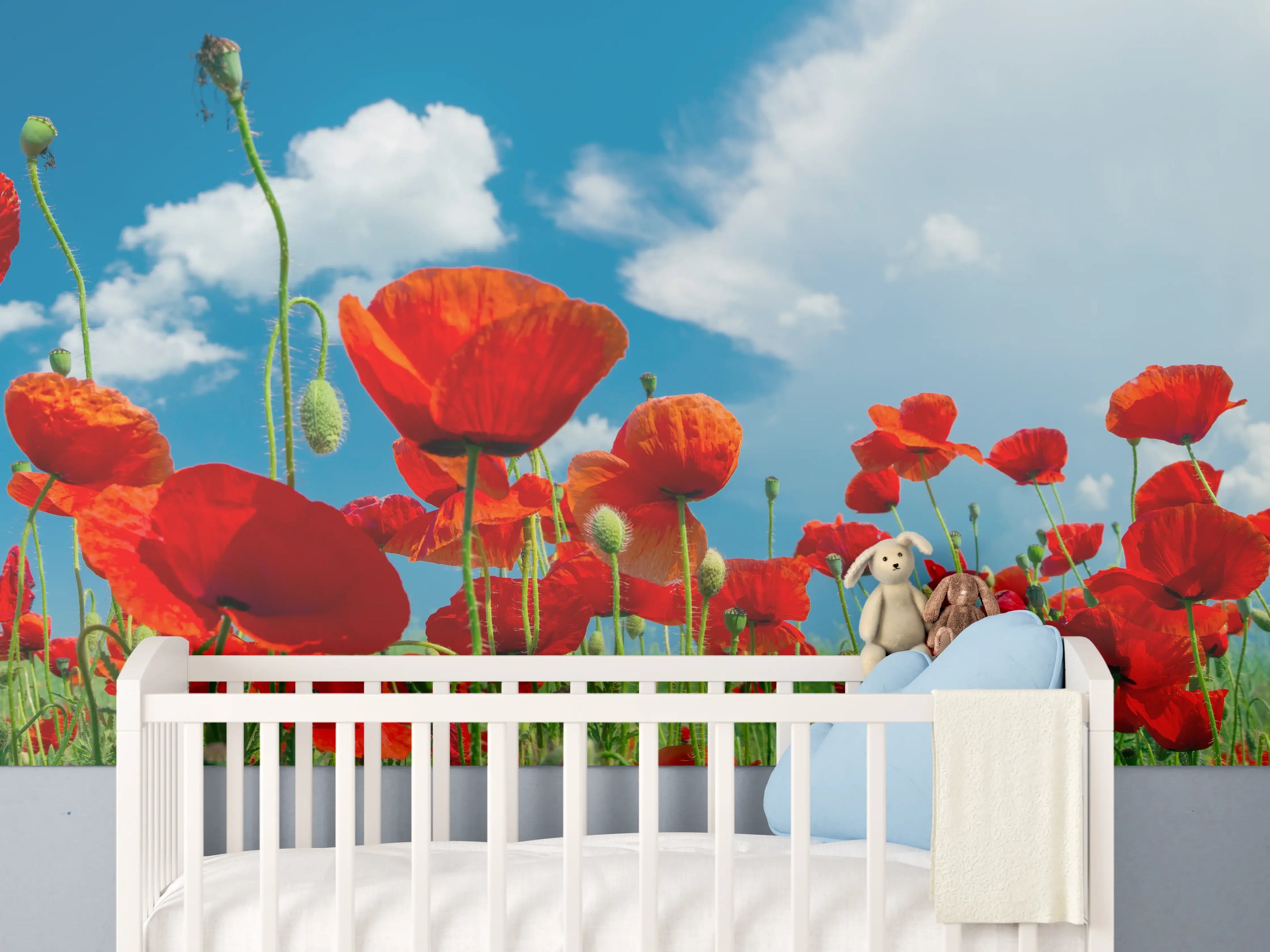 Babyzimmer Wandgestaltung - Rotes Mohnblumenfeld