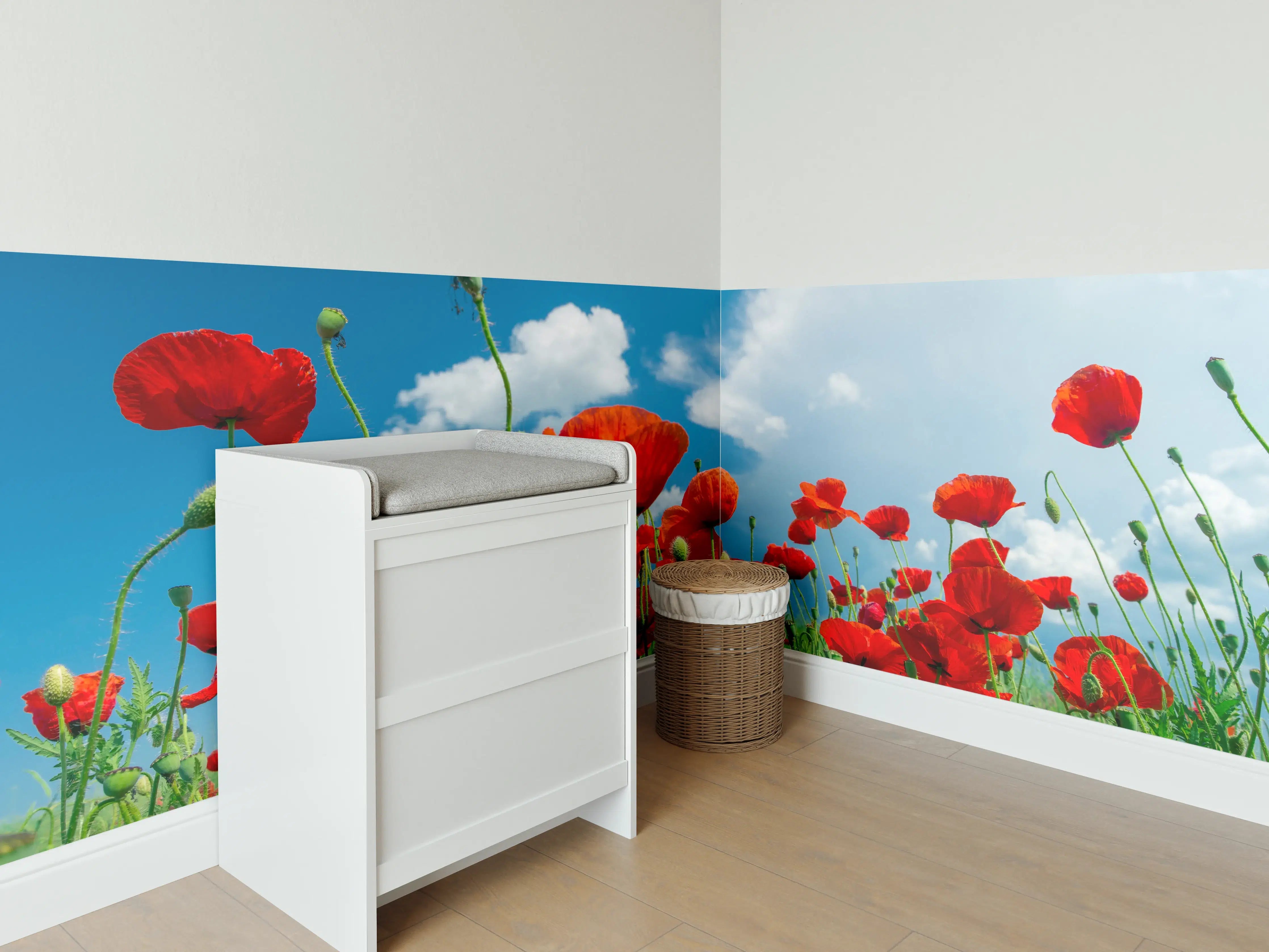 Babyzimmer Wandgestaltung - Rotes Mohnblumenfeld