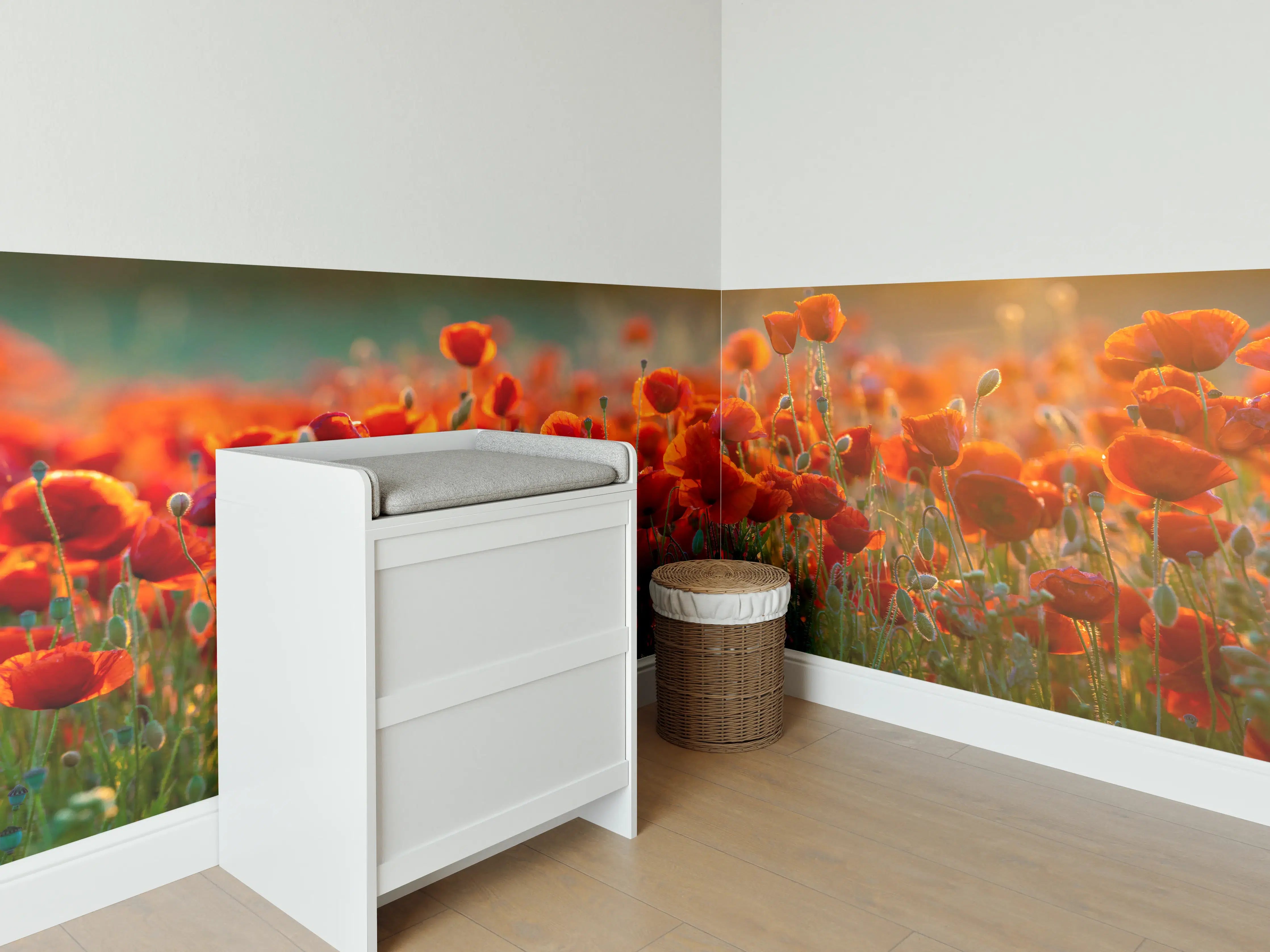 Babyzimmer Wandgestaltung - Rotes Mohnfeld Panorama