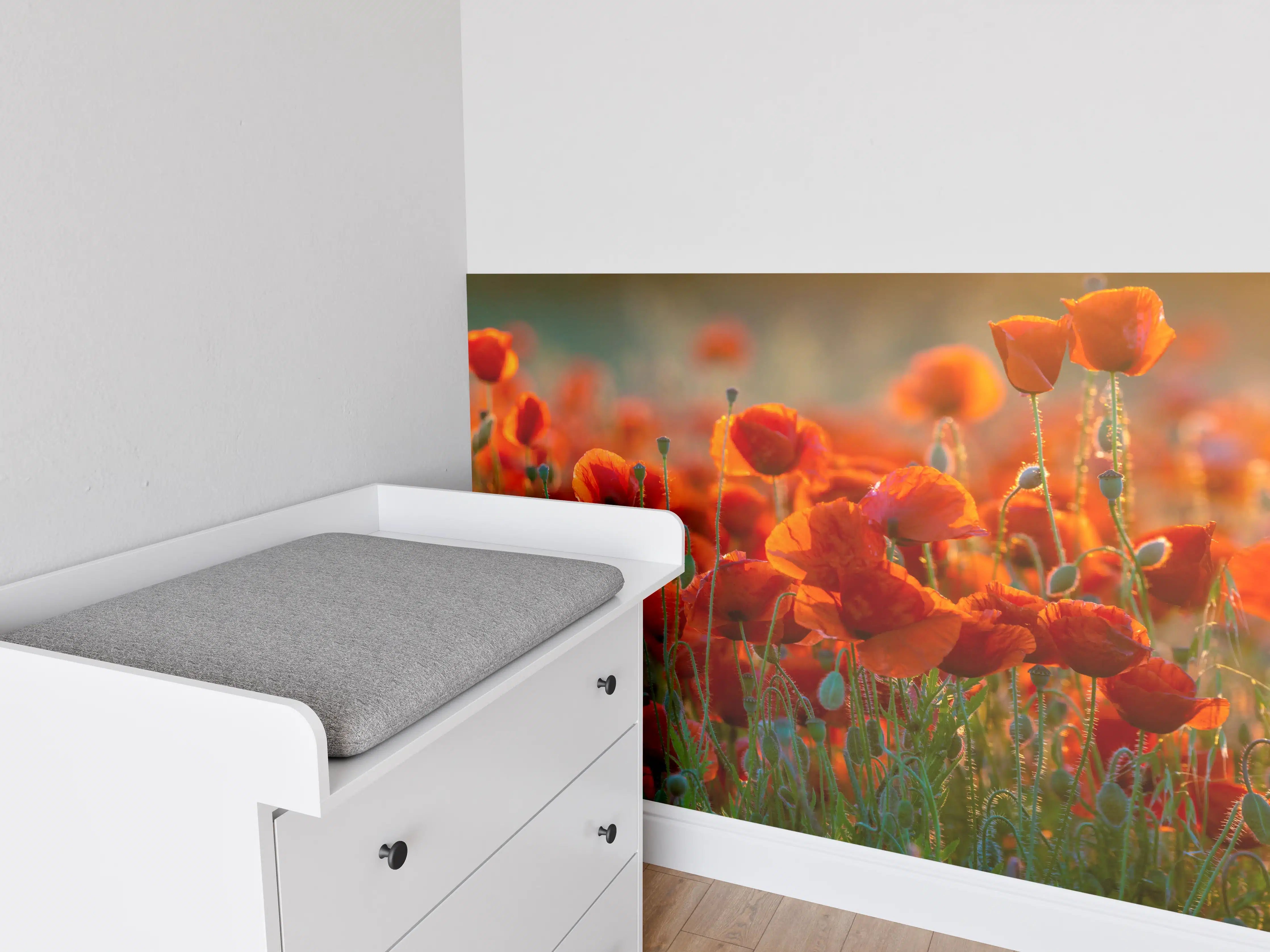 Babyzimmer Wandgestaltung - Rotes Mohnfeld Panorama