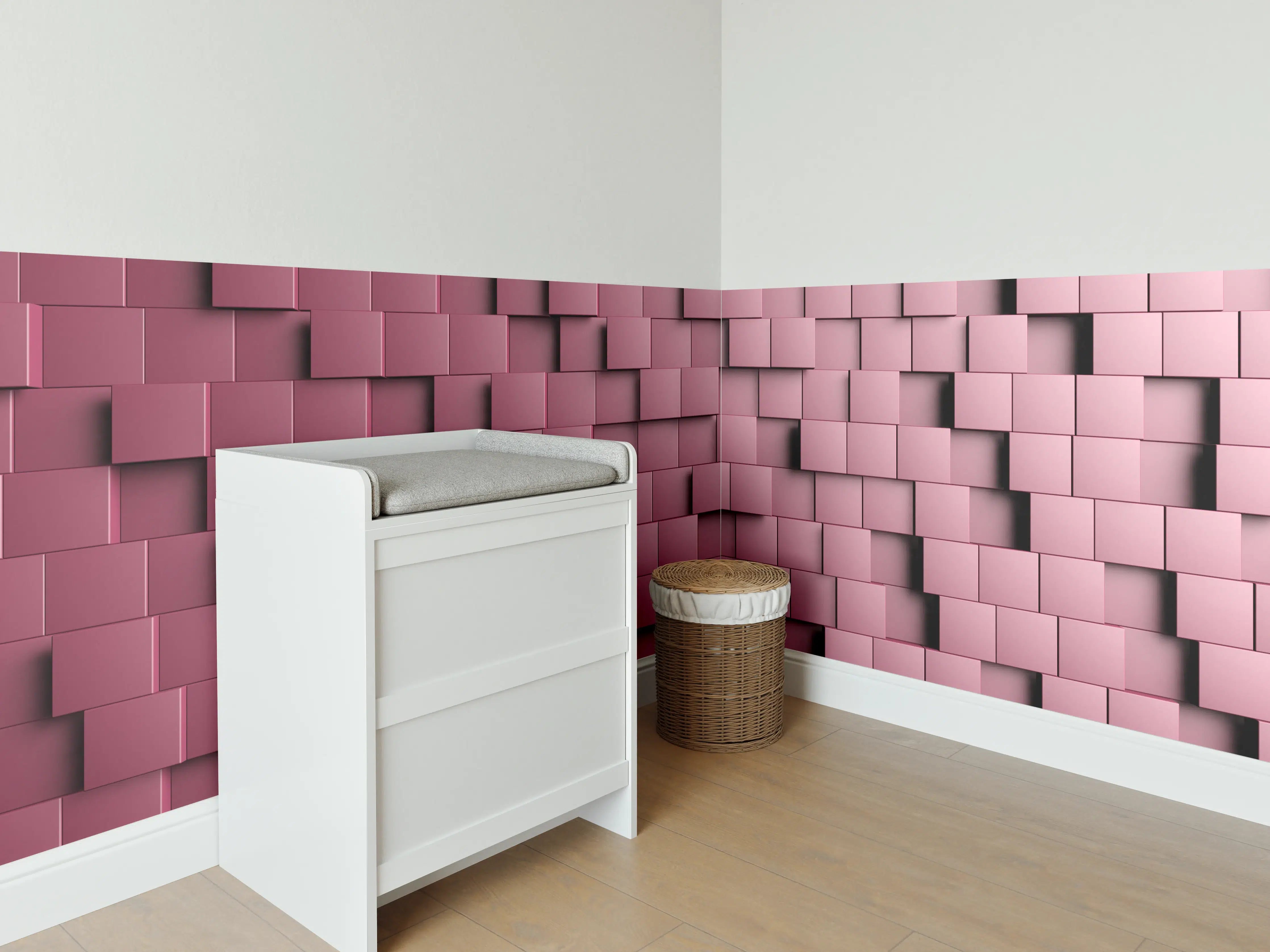 Babyzimmer Wandgestaltung - Rotes Würfel-Muster Hintergrund