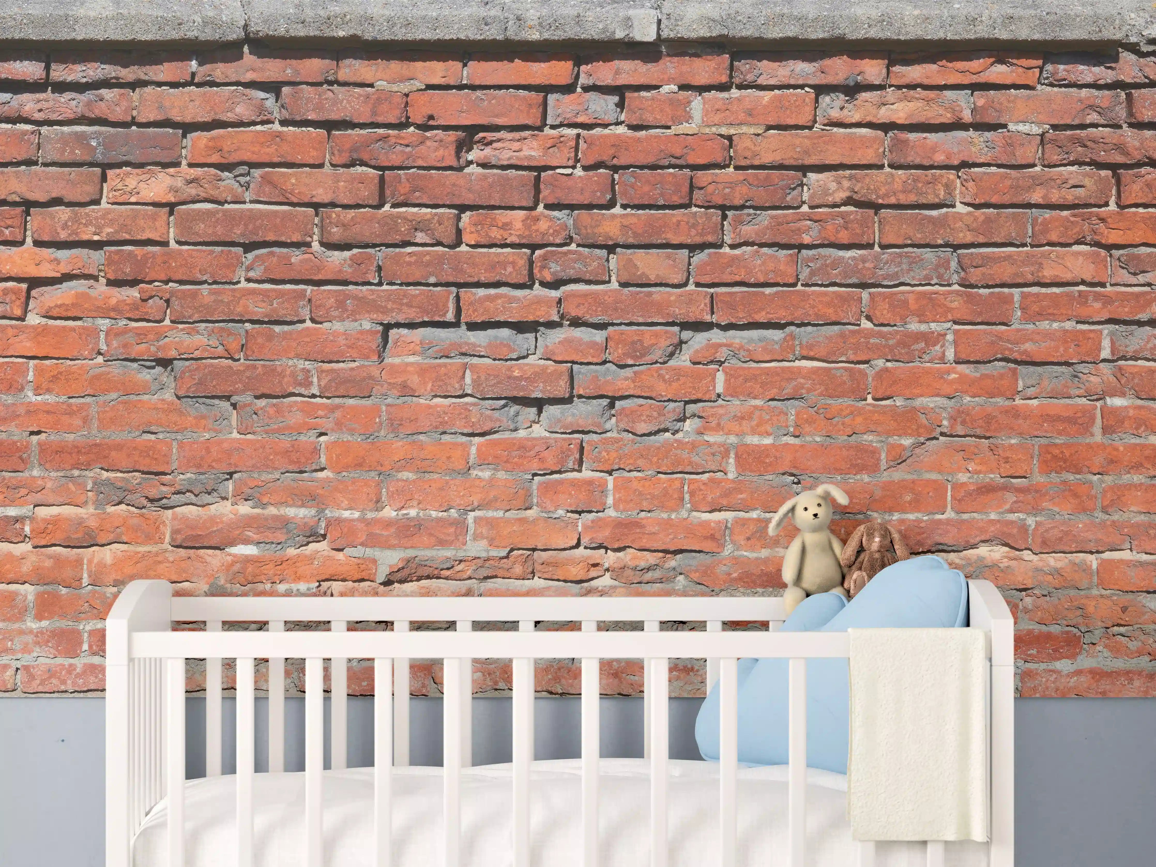 Babyzimmer Wandgestaltung - Rustikale Backsteinwand in Rot