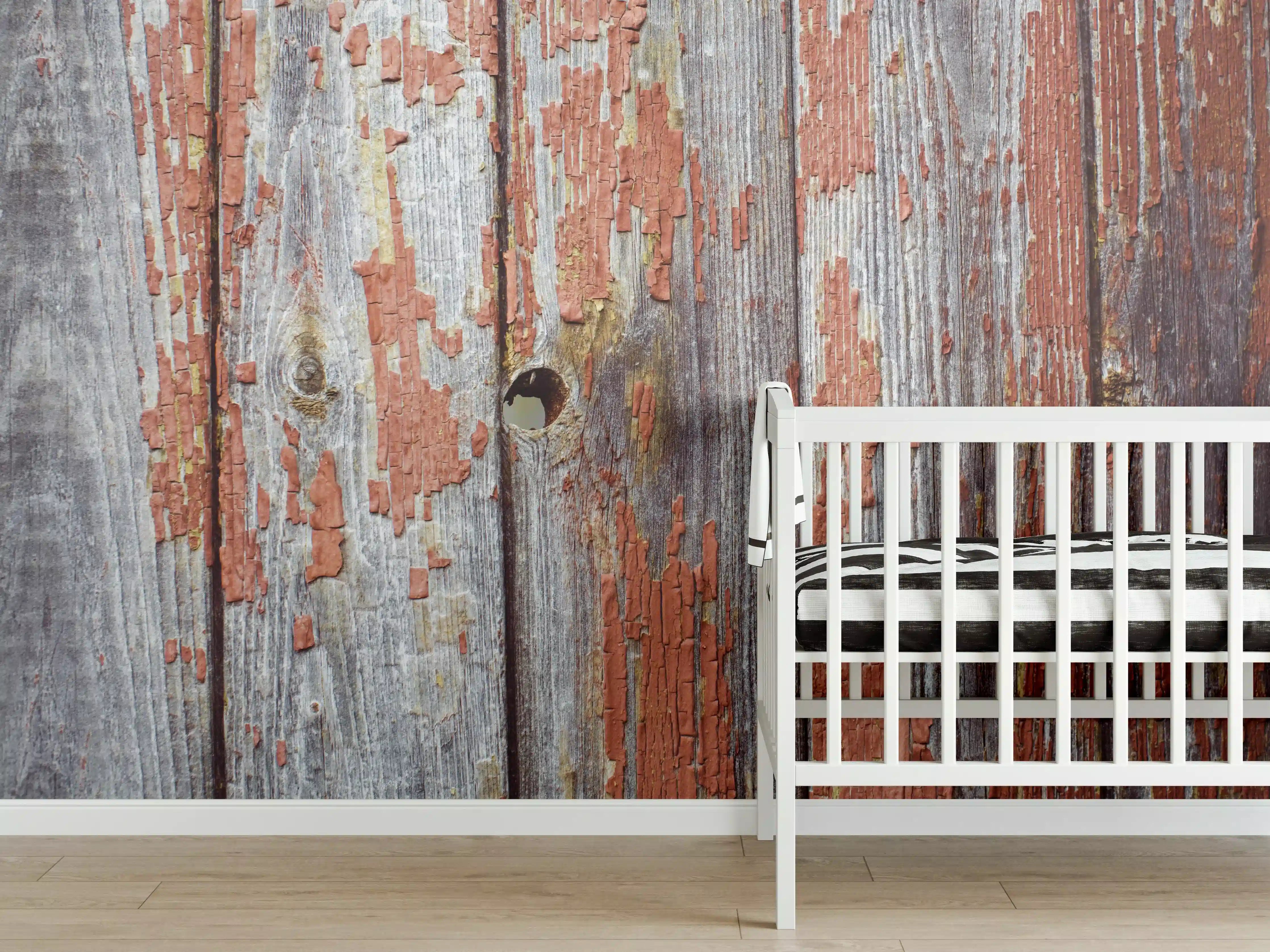 Babyzimmer Wandgestaltung - Rustikale Holzbretter mit Loch