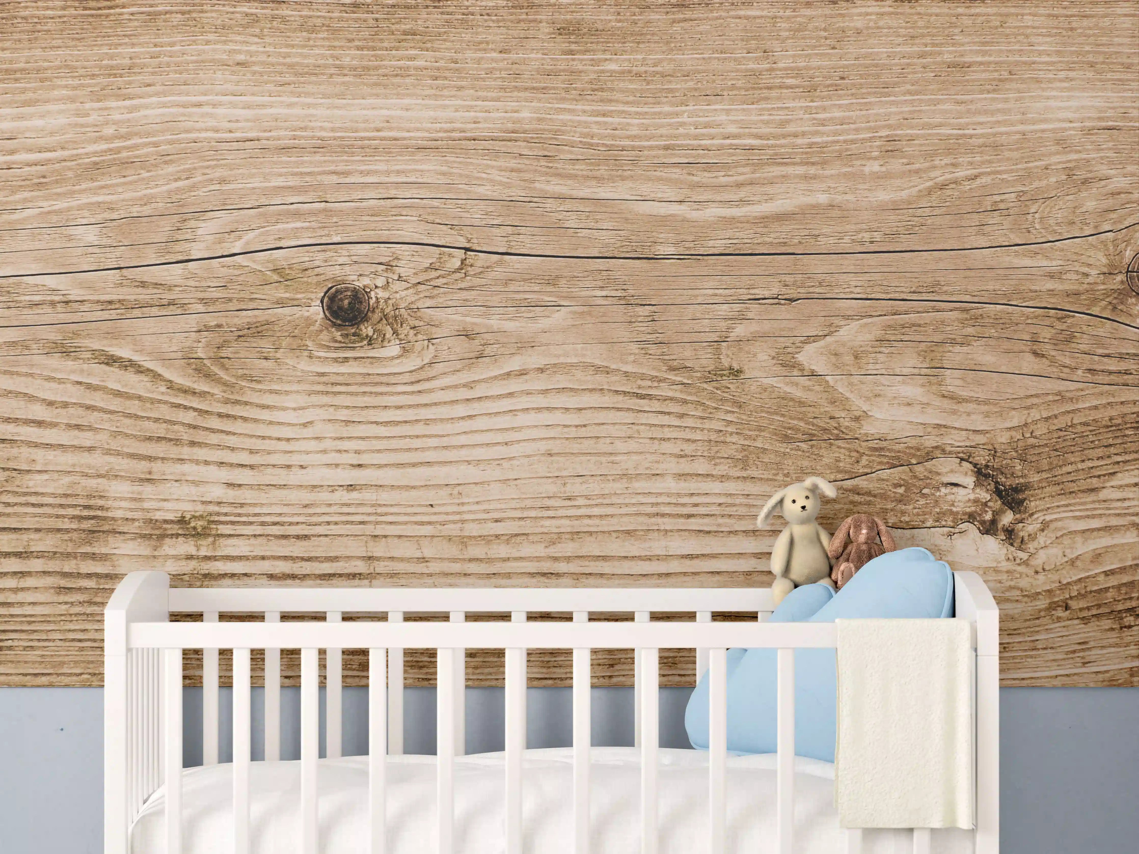 Babyzimmer Wandgestaltung - Rustikale Holzoptik mit natürlicher Maserung