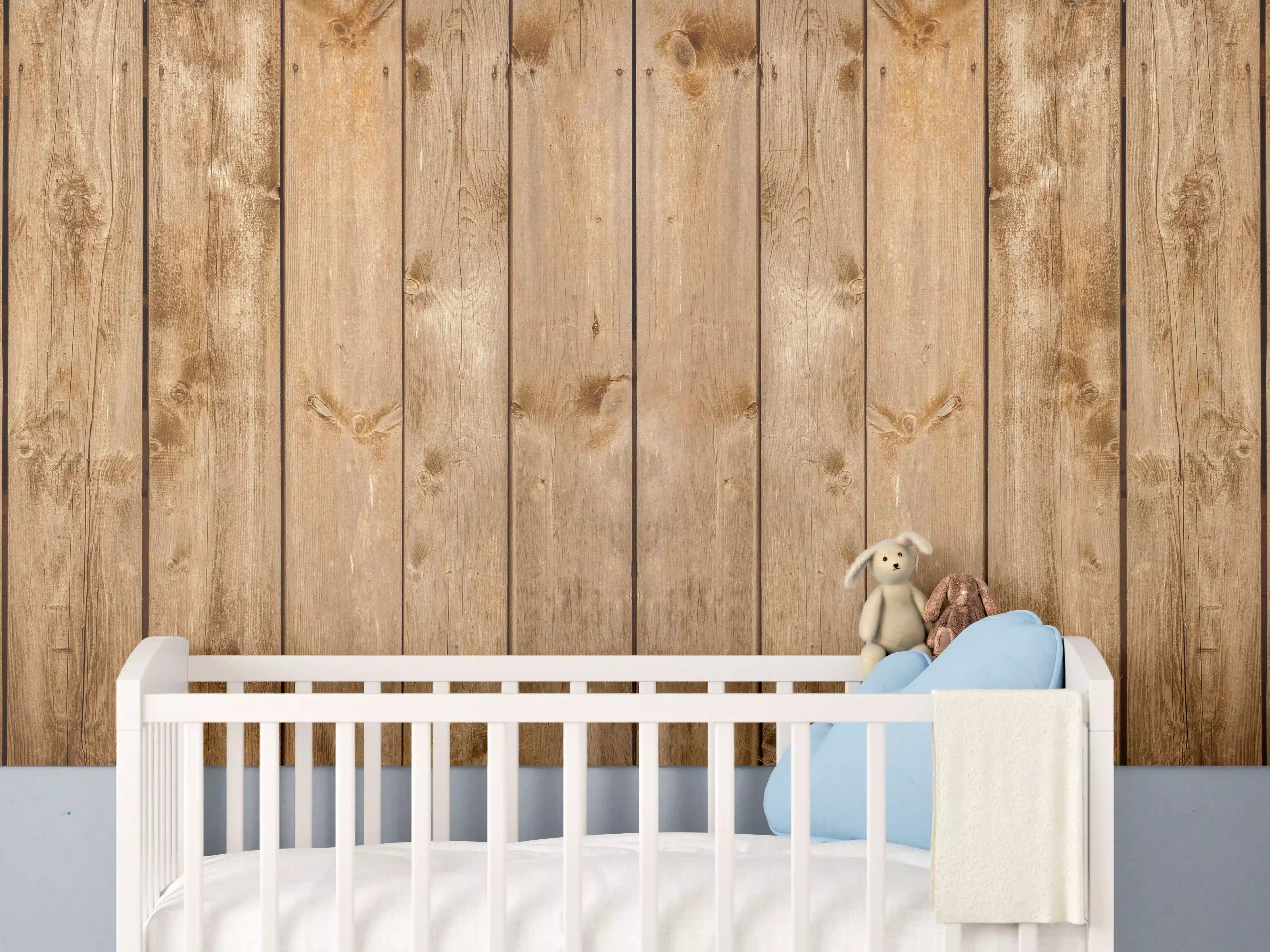 Babyzimmer Wandgestaltung - Rustikale Holzpaneele Braun