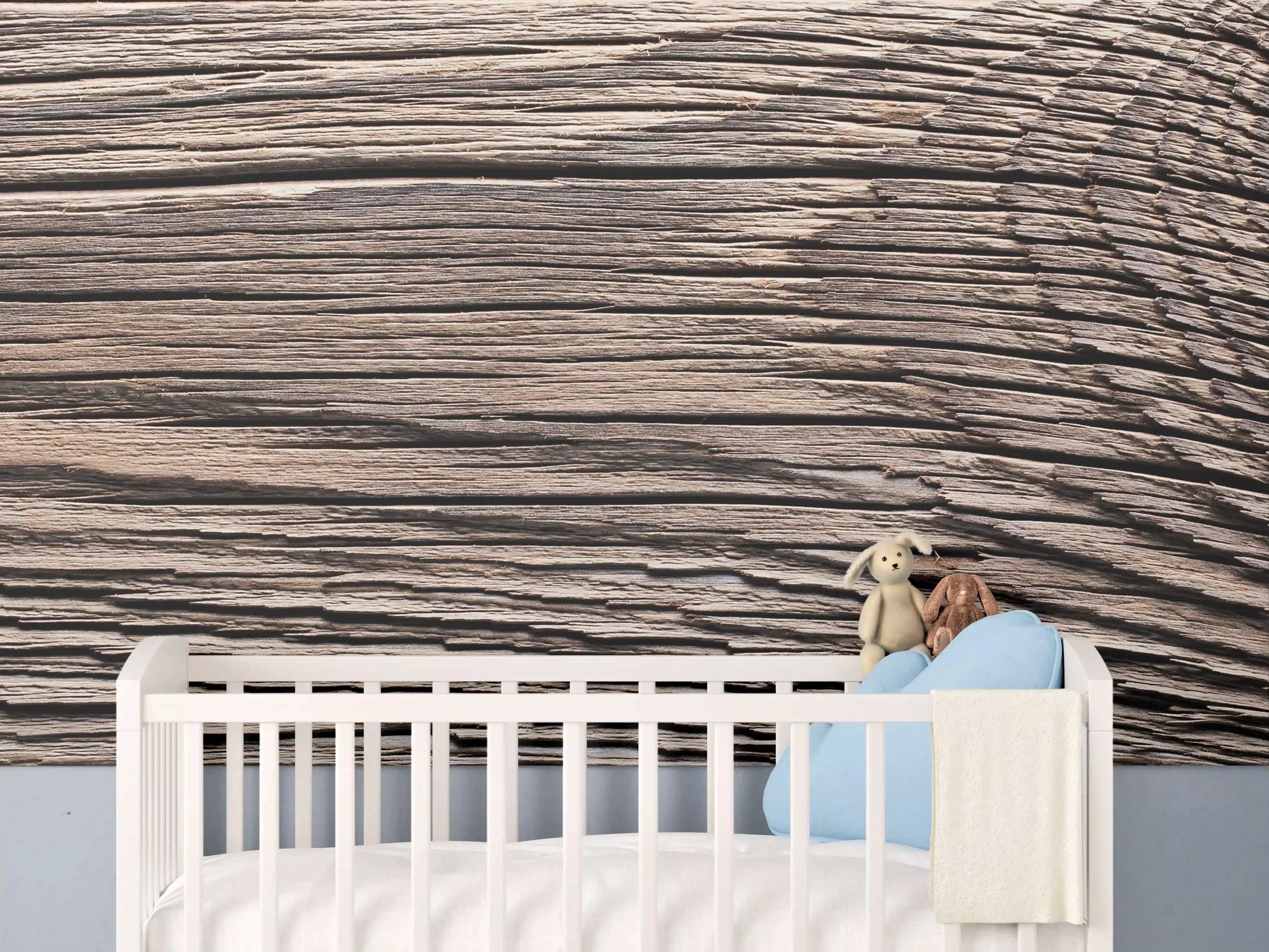 Babyzimmer Wandgestaltung - Rustikale Holzstruktur mit Jahrgangssiegel