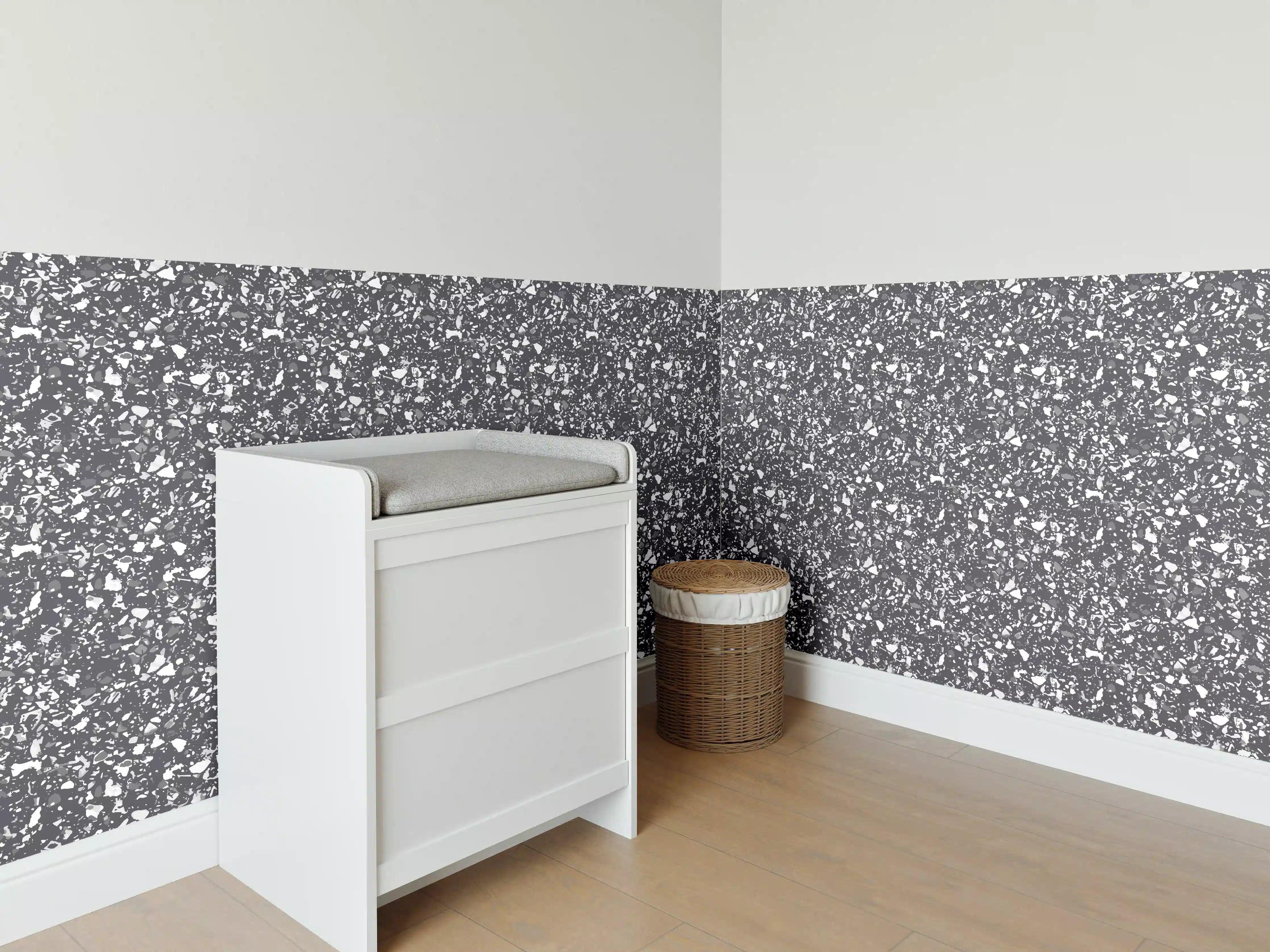 Babyzimmer Wandgestaltung - Rustikaler Antrazit-Terrazzo-Look
