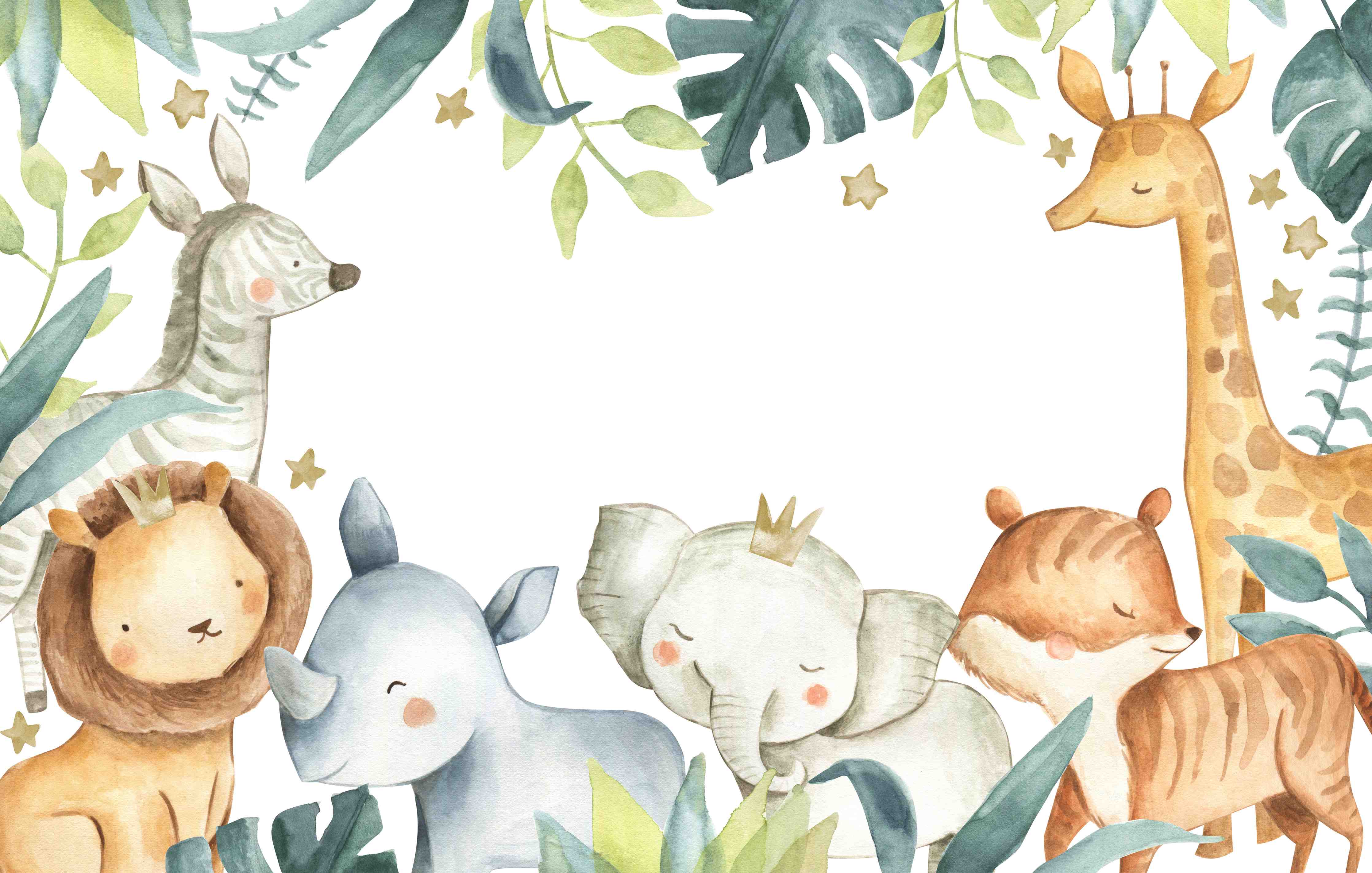 Babyzimmer Wandgestaltung-Safari Tiere Aquarell