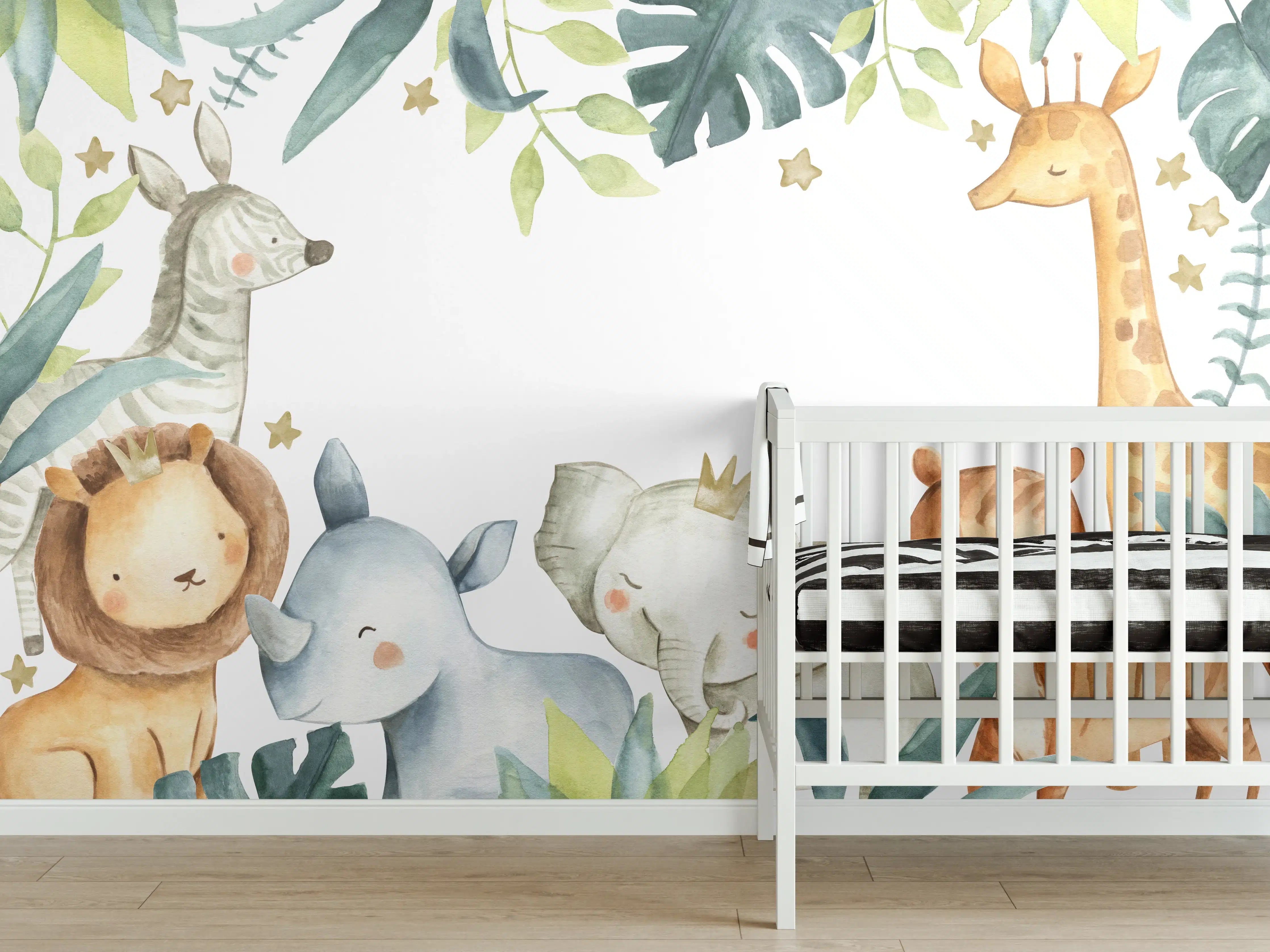 Babyzimmer Wandgestaltung - Safari Tiere Aquarell