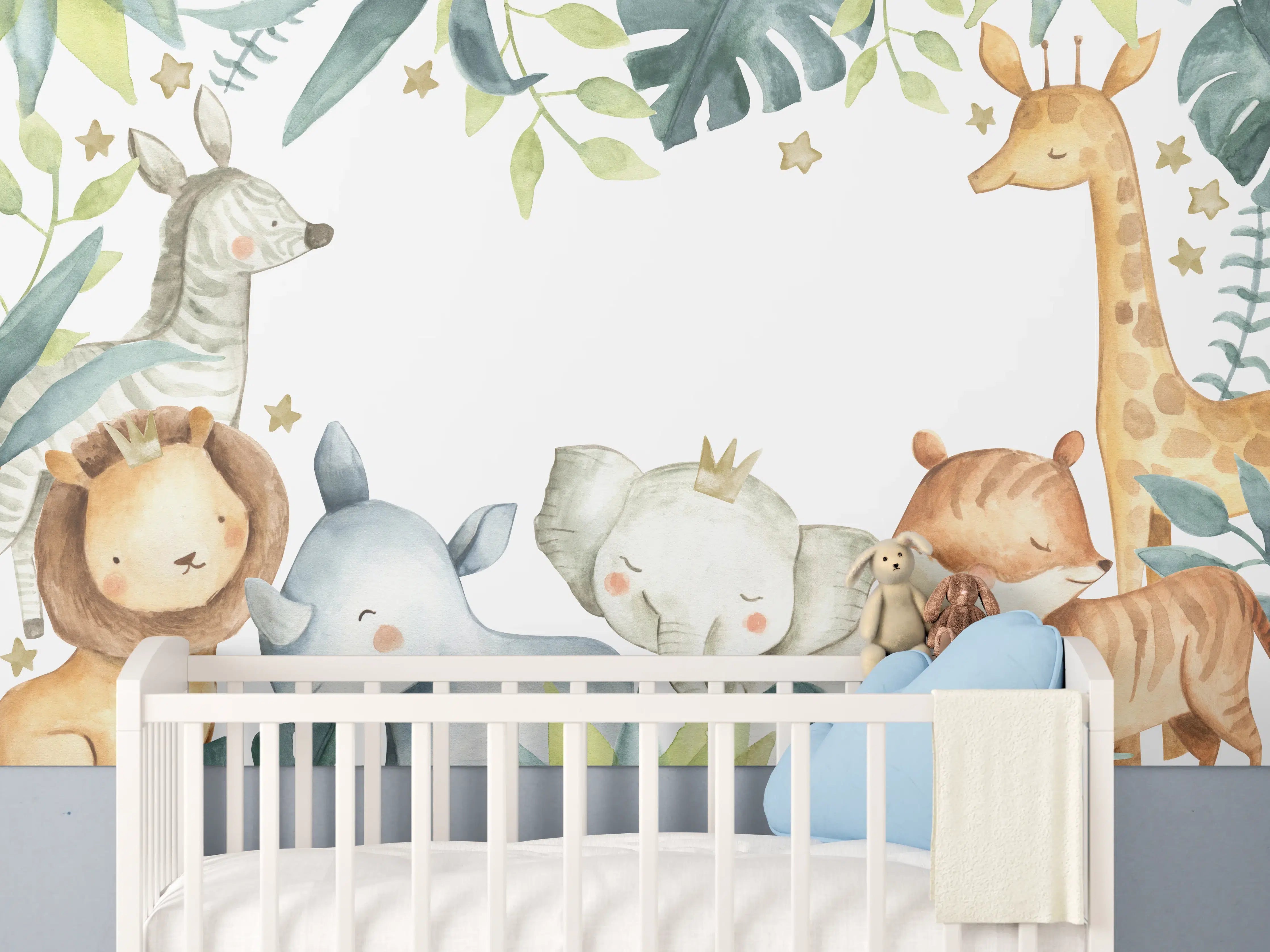 Babyzimmer Wandgestaltung - Safari Tiere Aquarell