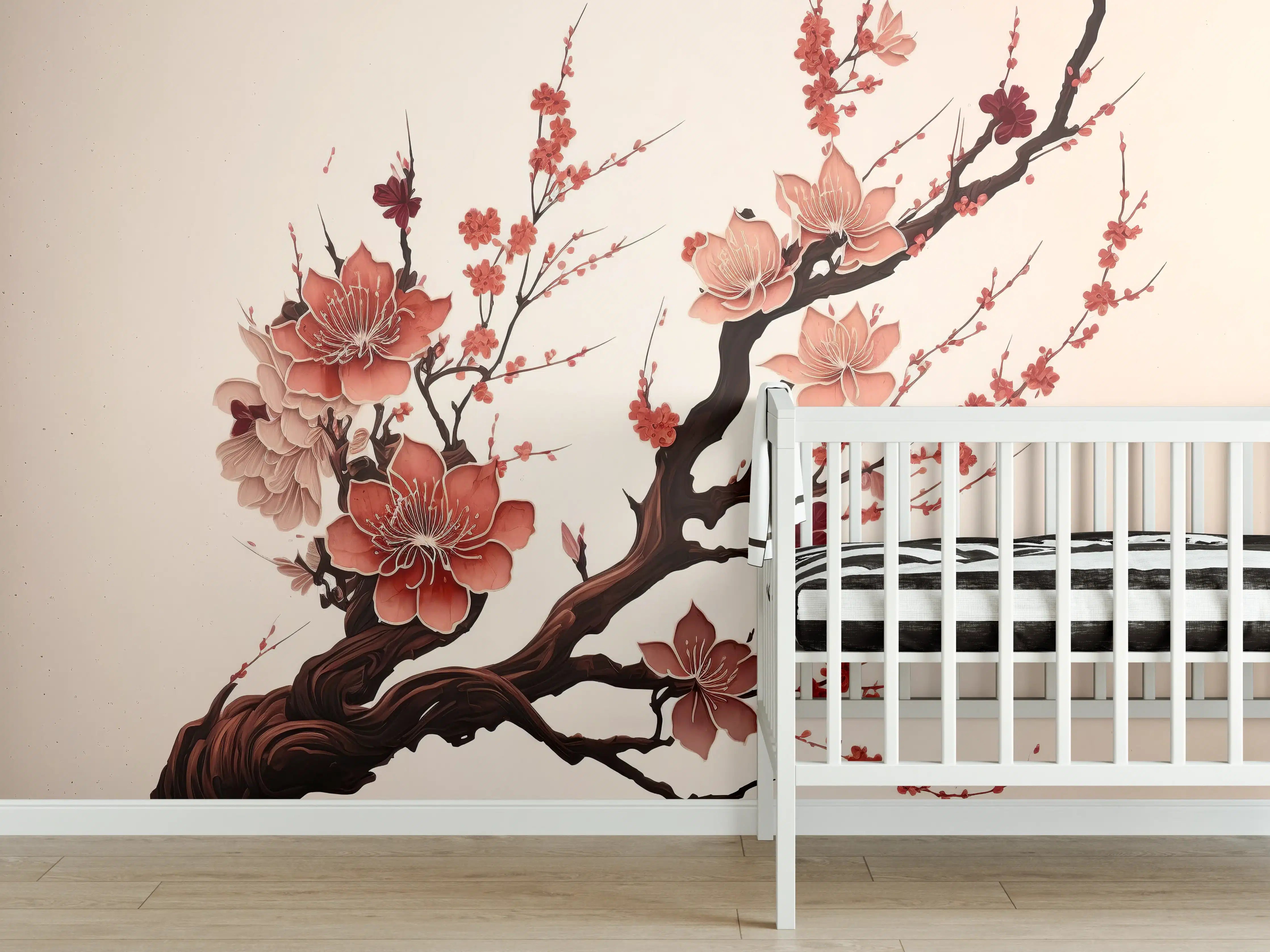 Babyzimmer Wandgestaltung - Sakura Kirschblüte Aquarell