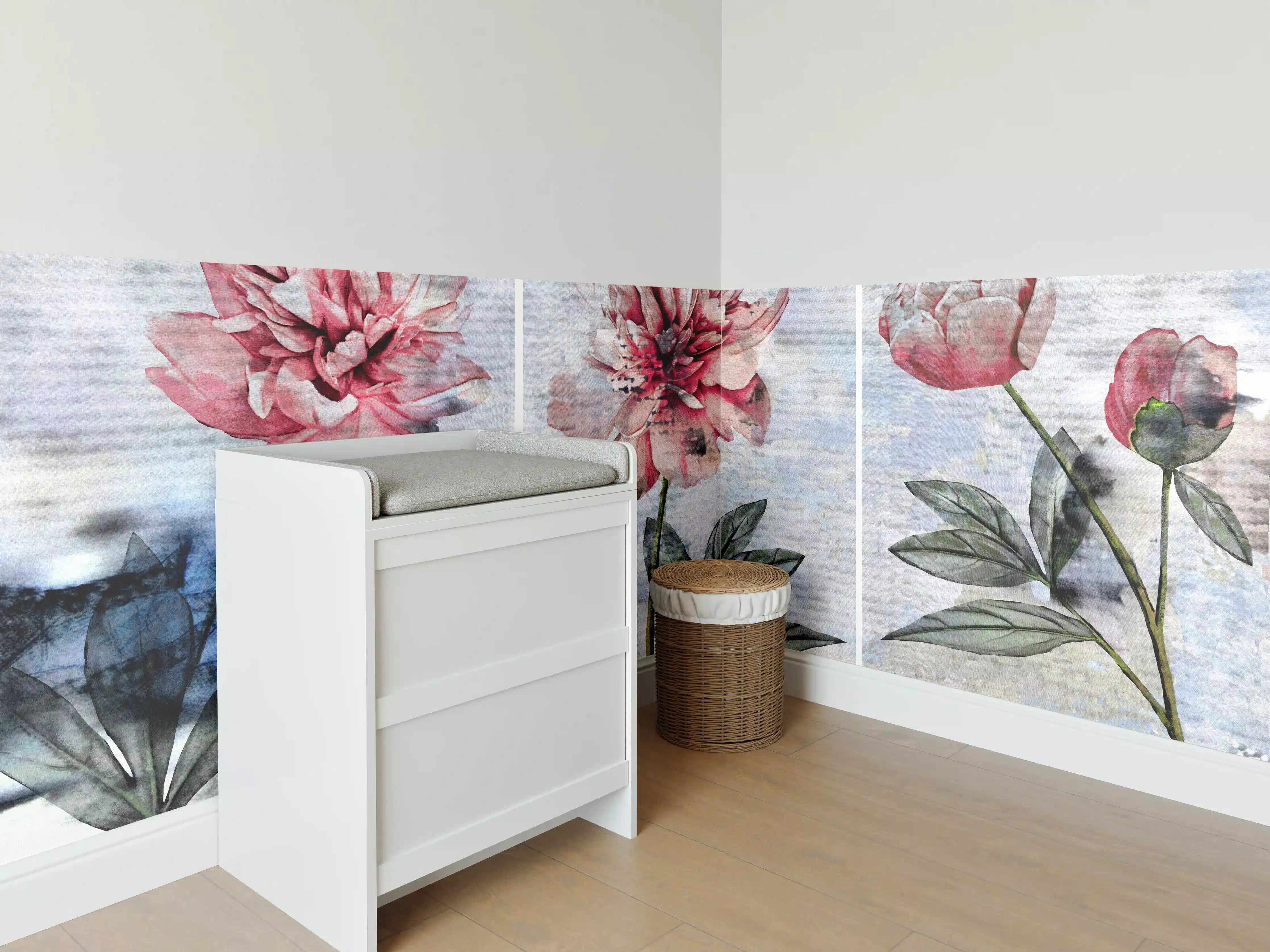 Babyzimmer Wandgestaltung - Sammlung von rosa Blumen - Ölgemälden