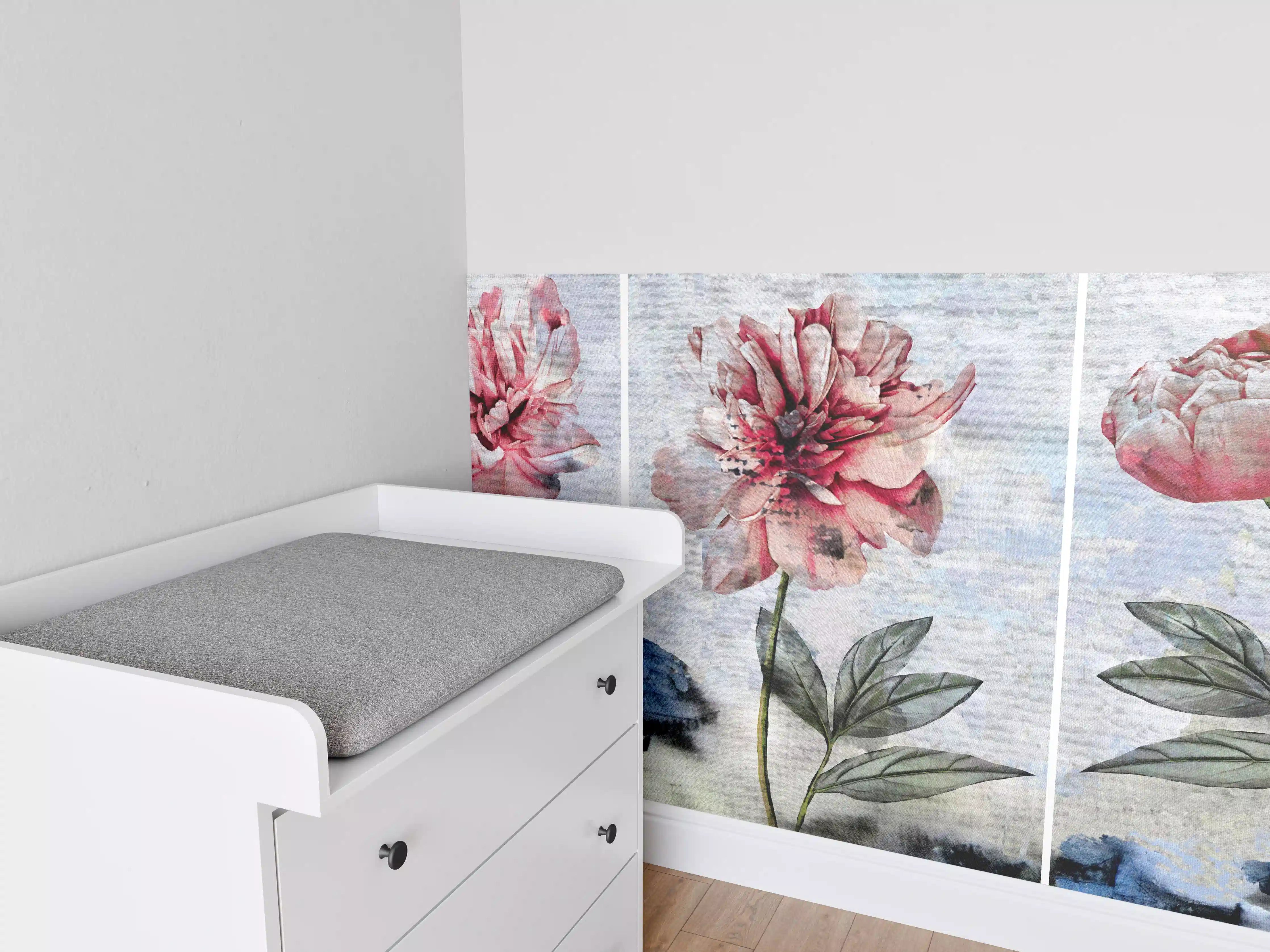 Babyzimmer Wandgestaltung - Sammlung von rosa Blumen - Ölgemälden