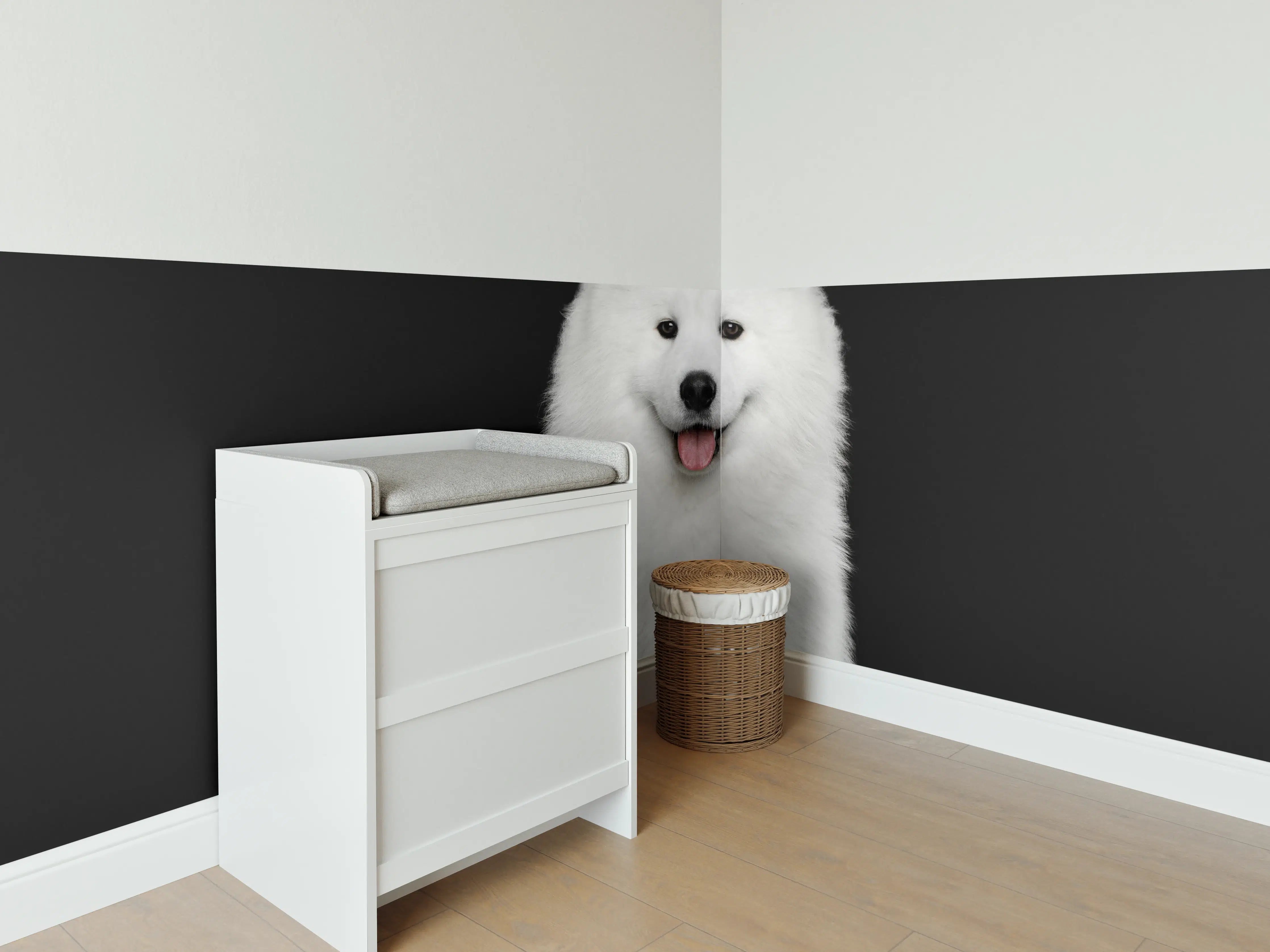 Babyzimmer Wandgestaltung - Samojeden Hund