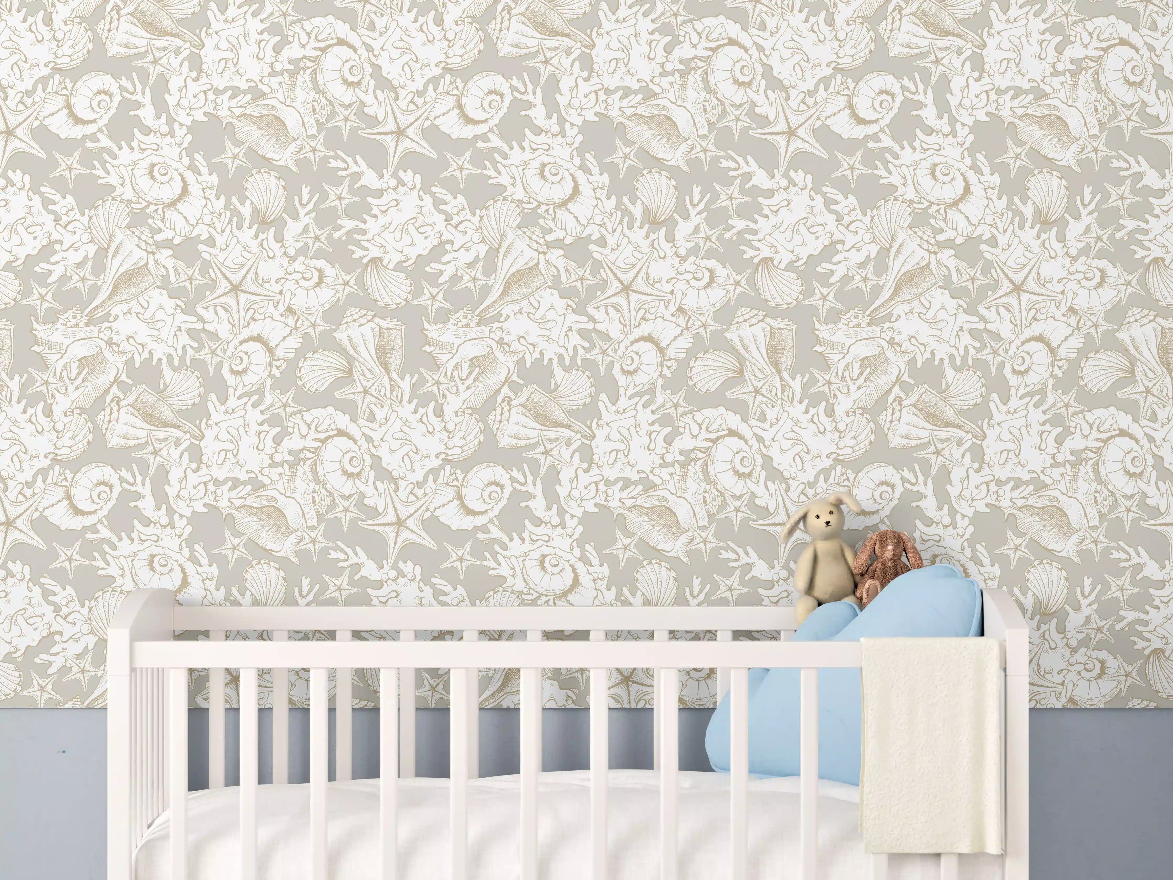 Babyzimmer Wandgestaltung - Sandiges Muschel-Muster Beige