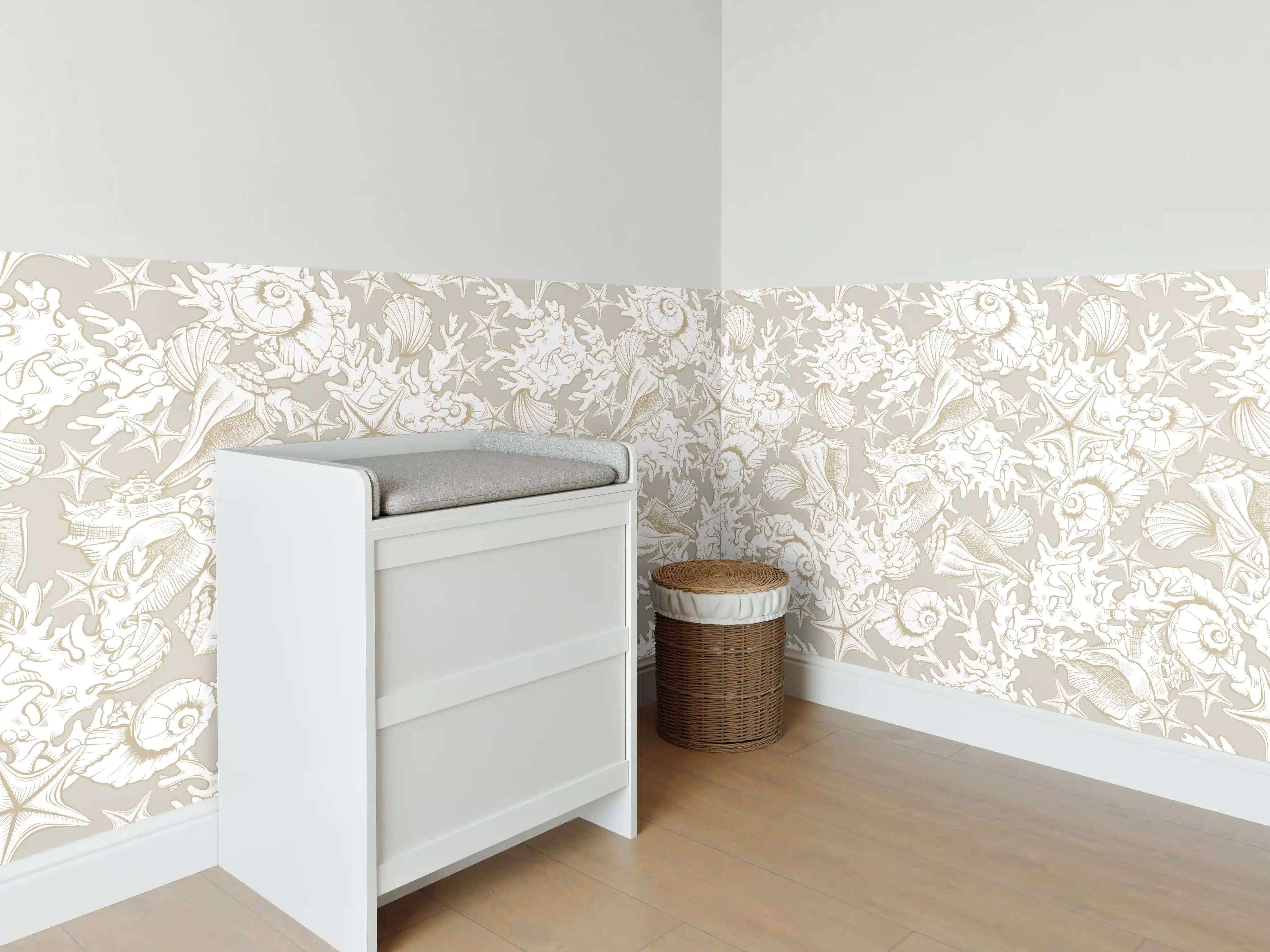 Babyzimmer Wandgestaltung - Sandiges Muschel-Muster Beige