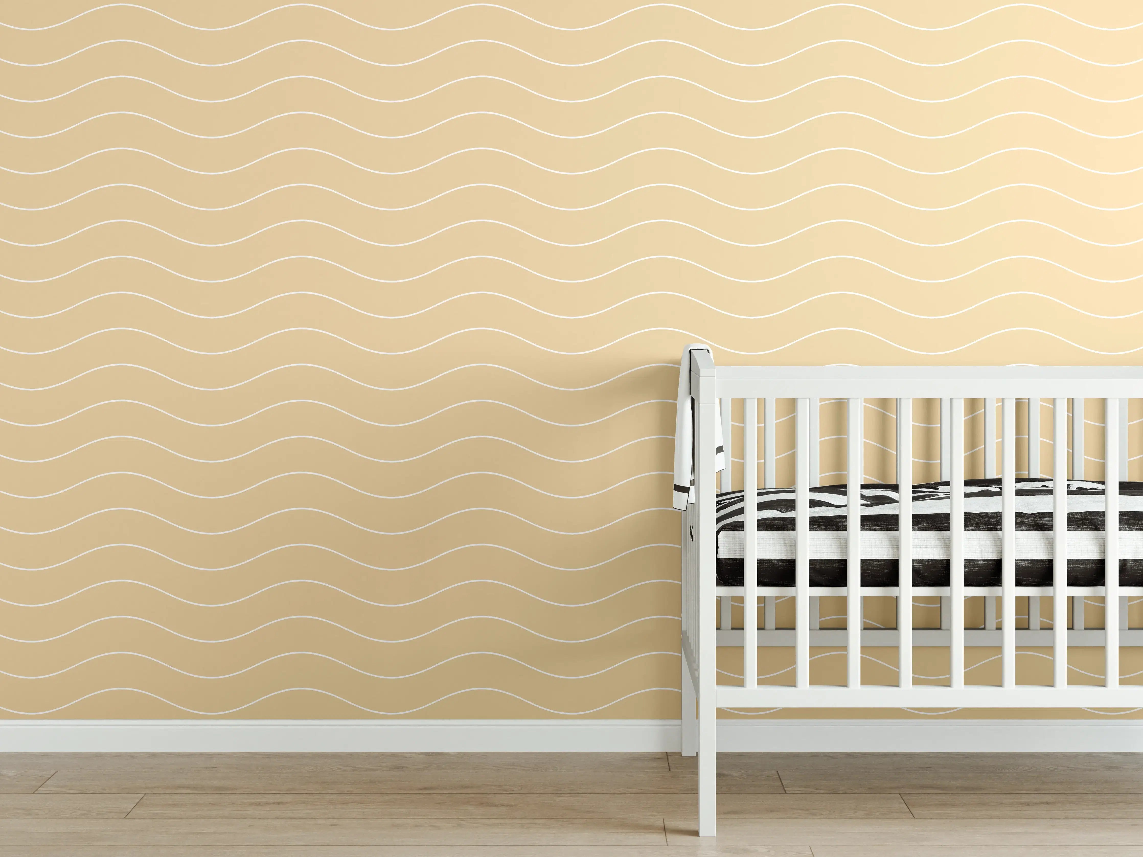 Babyzimmer Wandgestaltung - Sanfte Beige-Wellen mit zarten Graunuancen