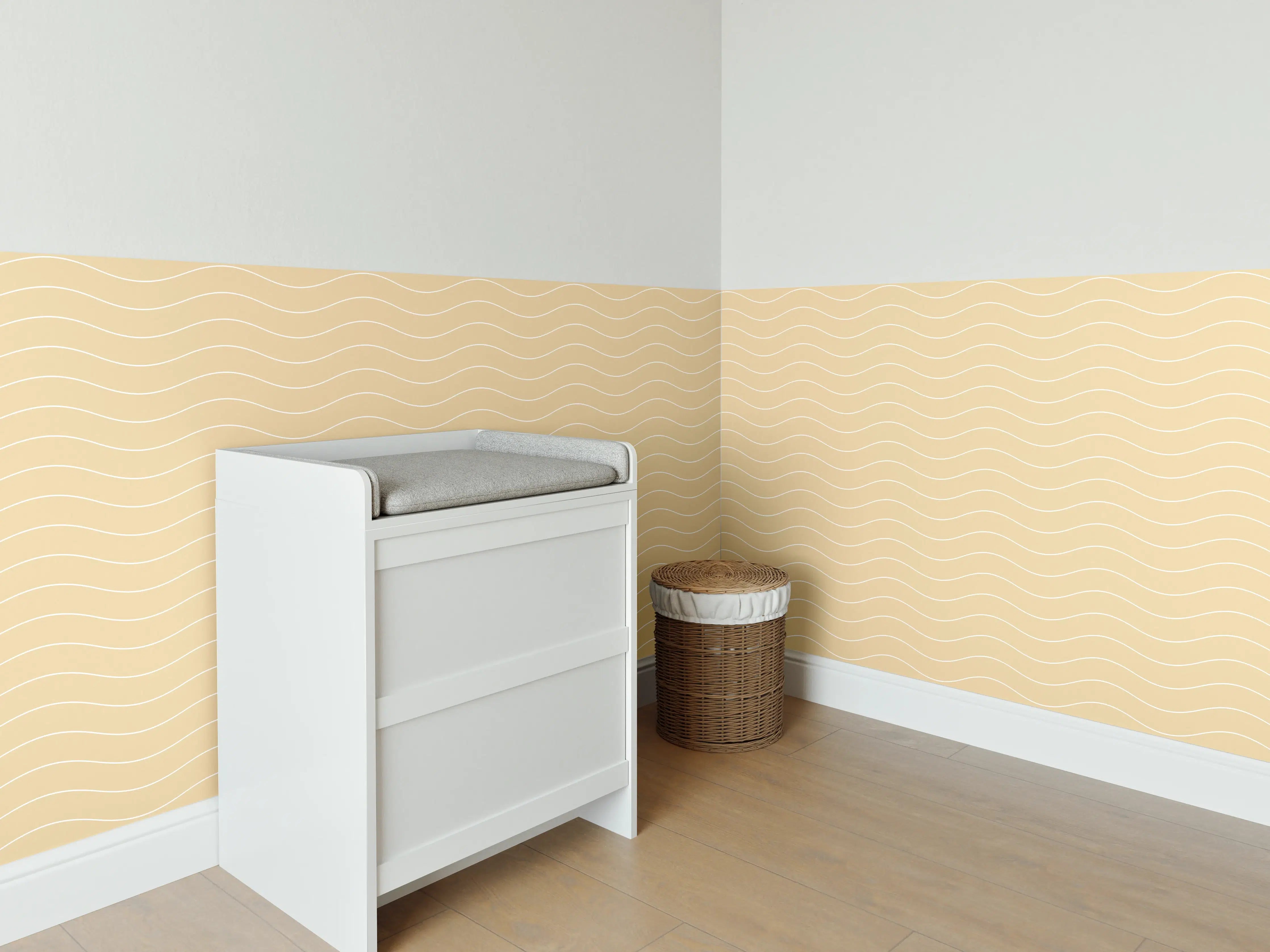 Babyzimmer Wandgestaltung - Sanfte Beige-Wellen mit zarten Graunuancen