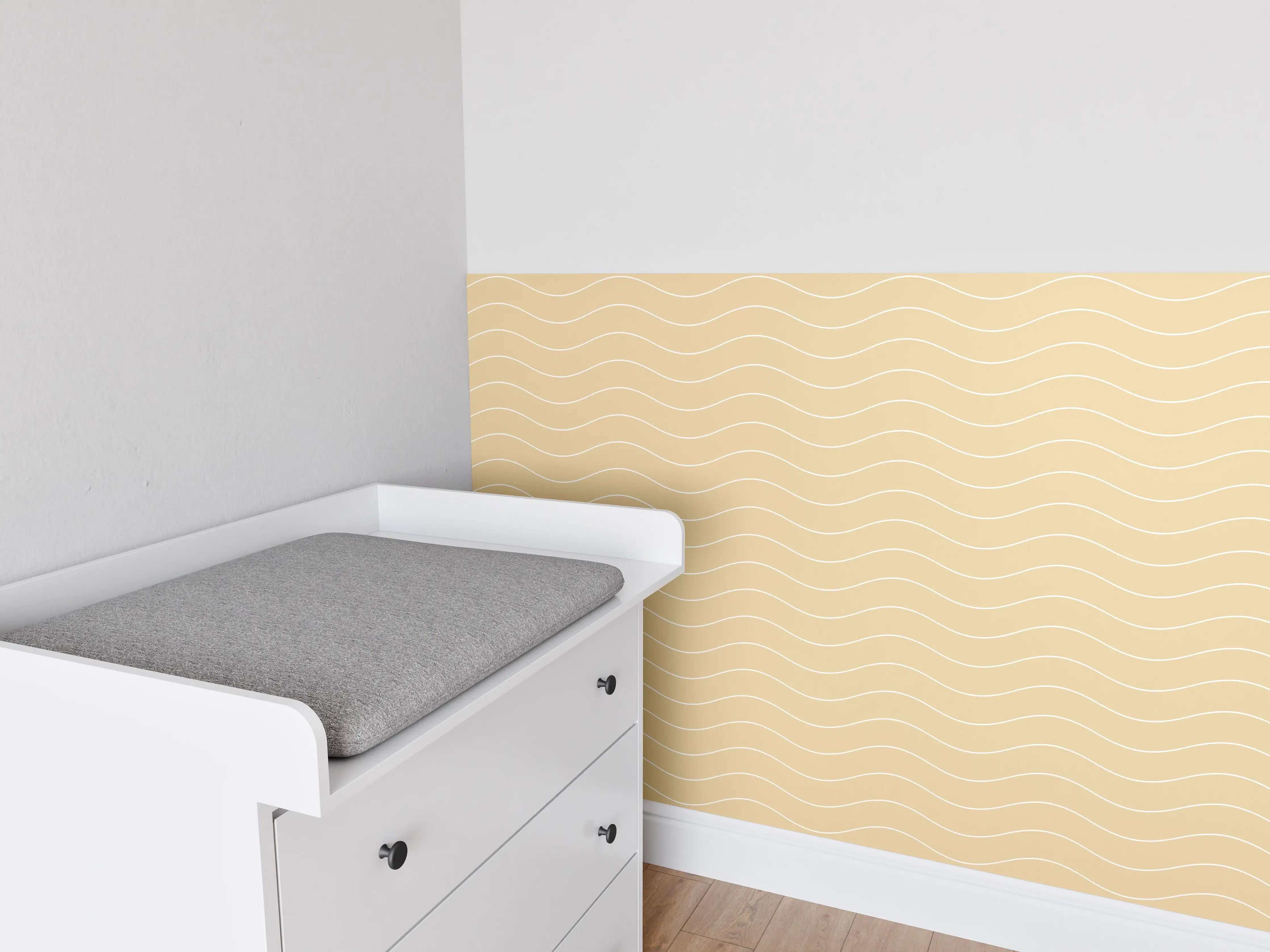 Babyzimmer Wandgestaltung - Sanfte Beige-Wellen mit zarten Graunuancen