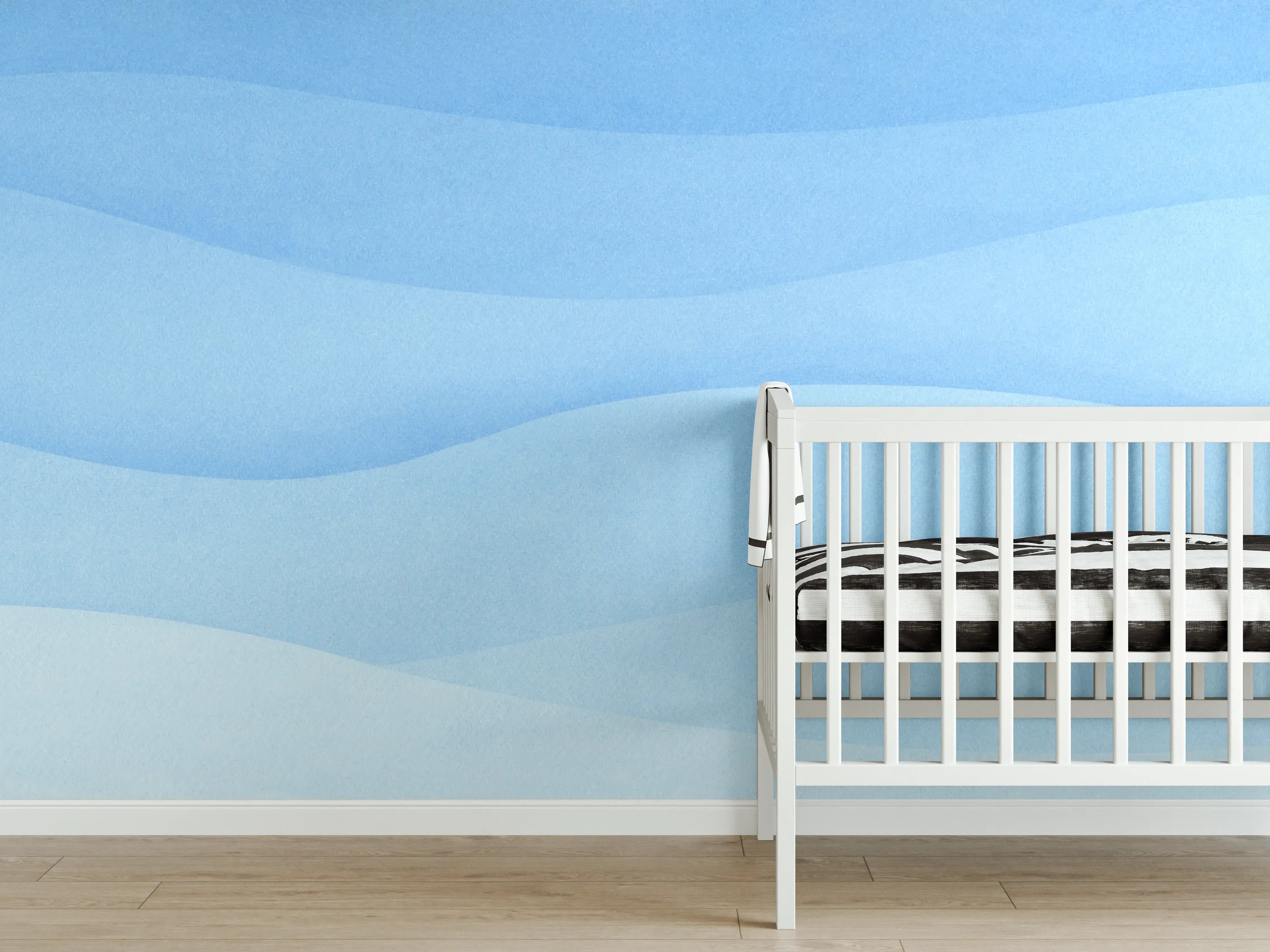 Babyzimmer Wandgestaltung - Sanfte Blau-Gradienten-Wellen