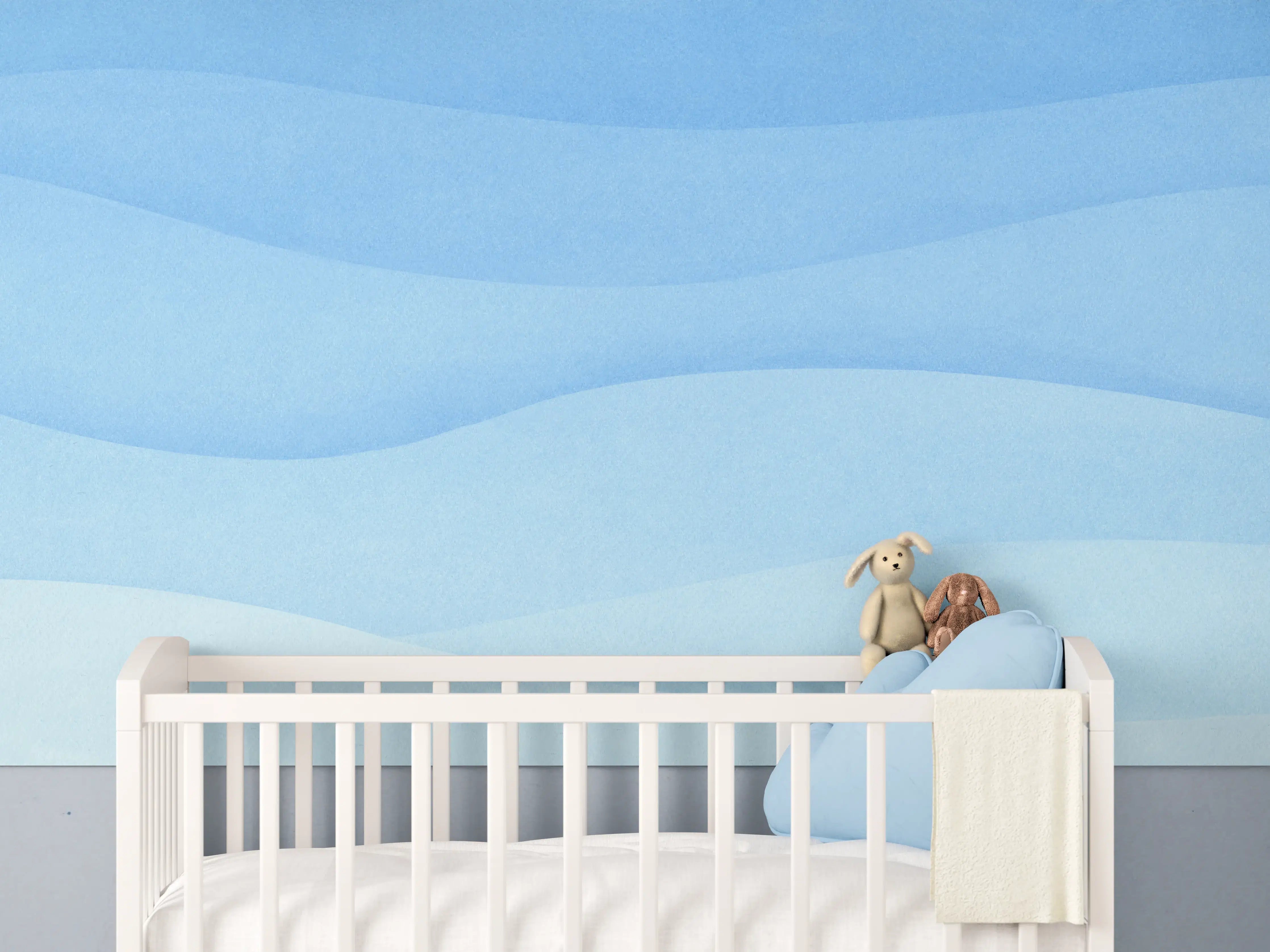 Babyzimmer Wandgestaltung - Sanfte Blau-Gradienten-Wellen