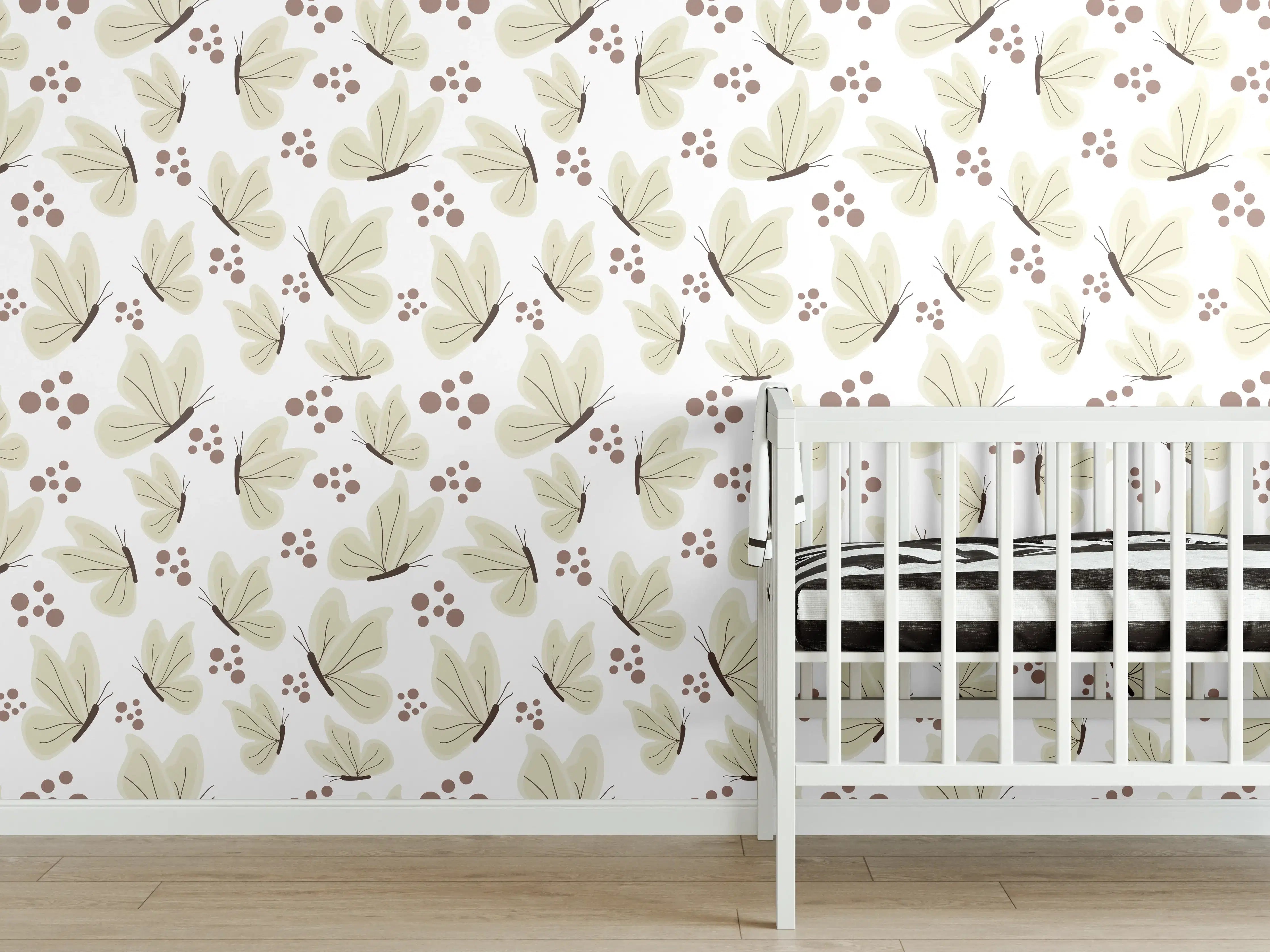 Babyzimmer Wandgestaltung - Sanfte Blumenmuster in Beige und Grau