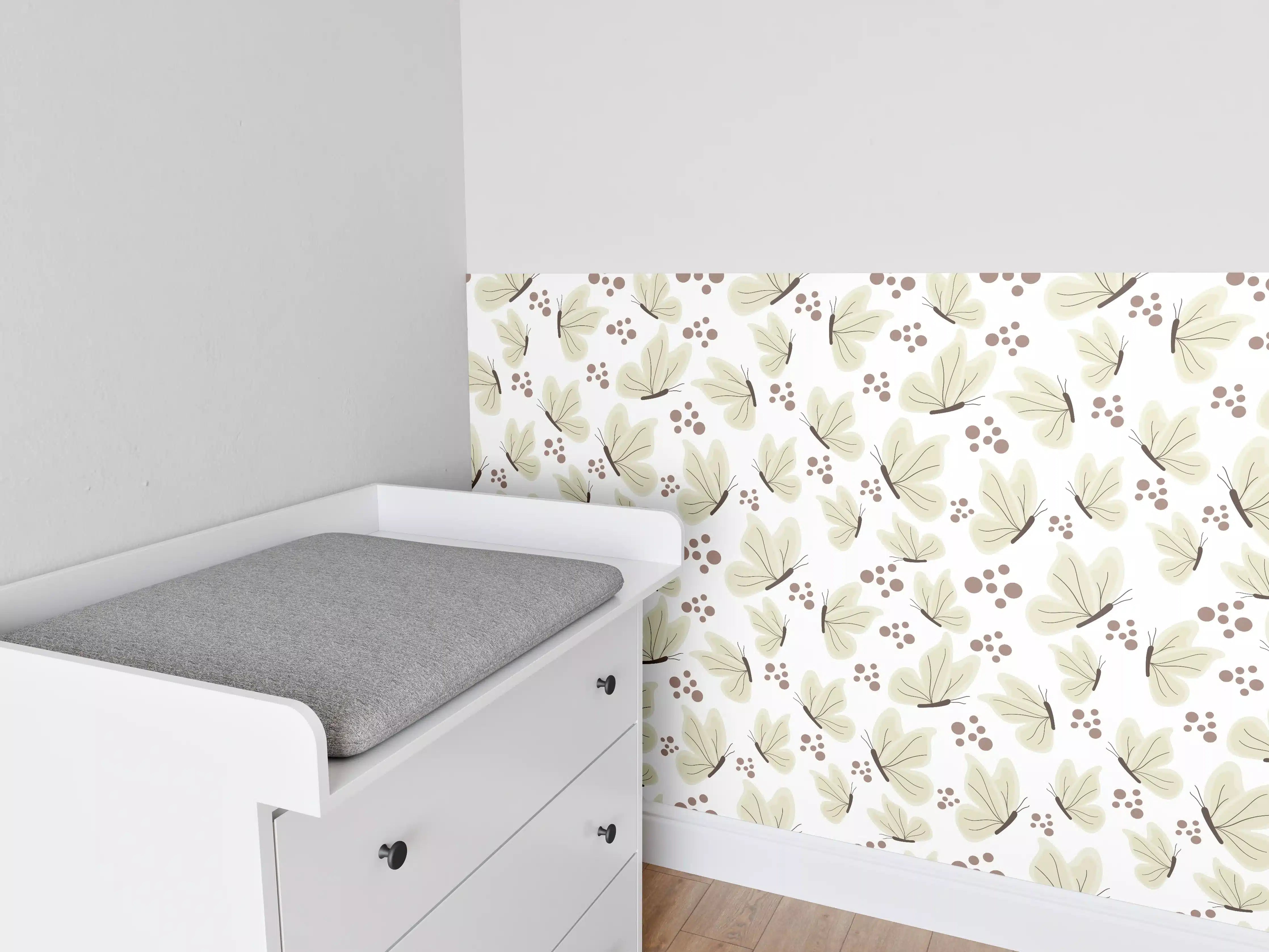 Babyzimmer Wandgestaltung - Sanfte Blumenmuster in Beige und Grau
