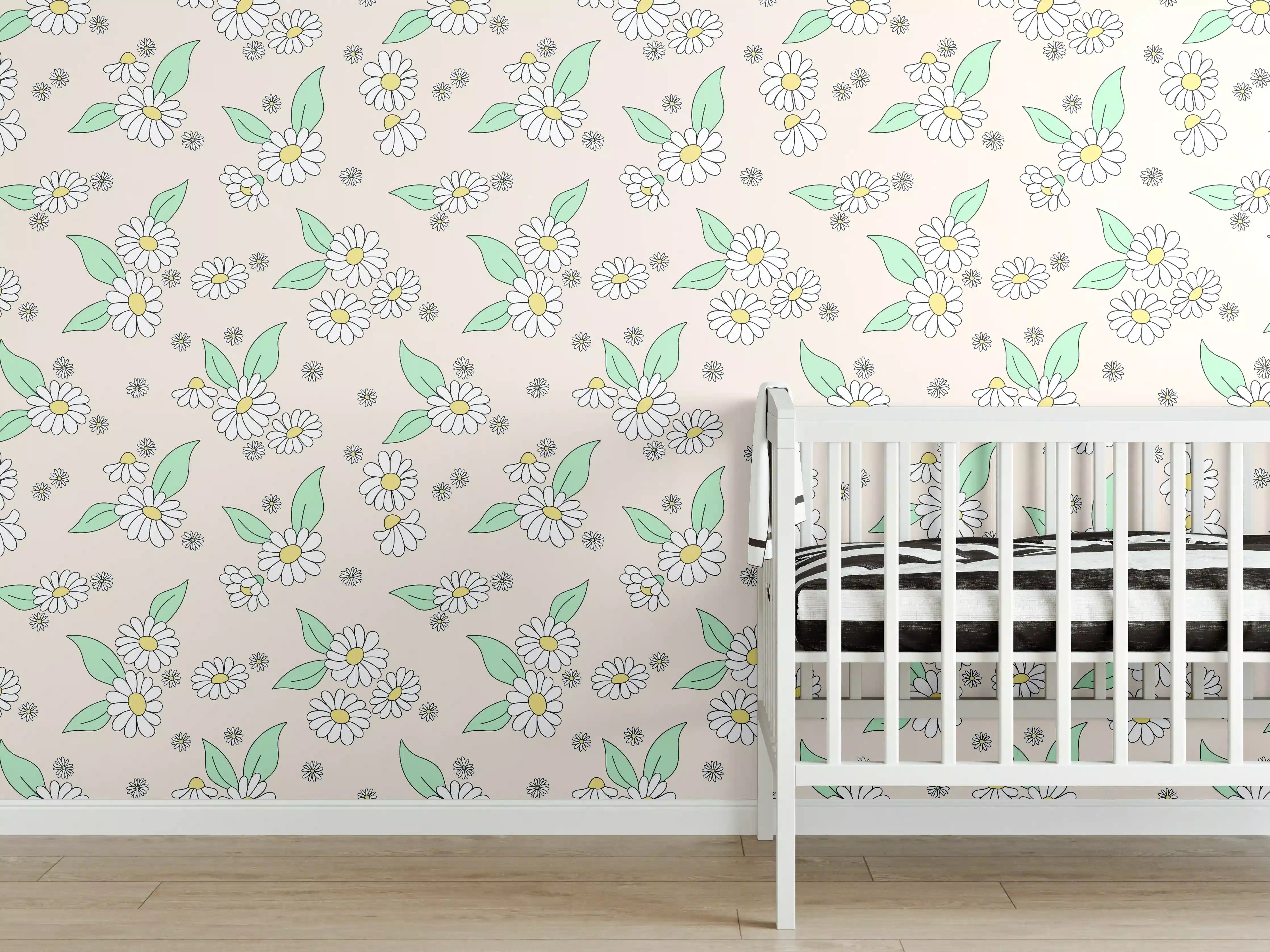 Babyzimmer Wandgestaltung - Sanfte Graupastell-Blumen
