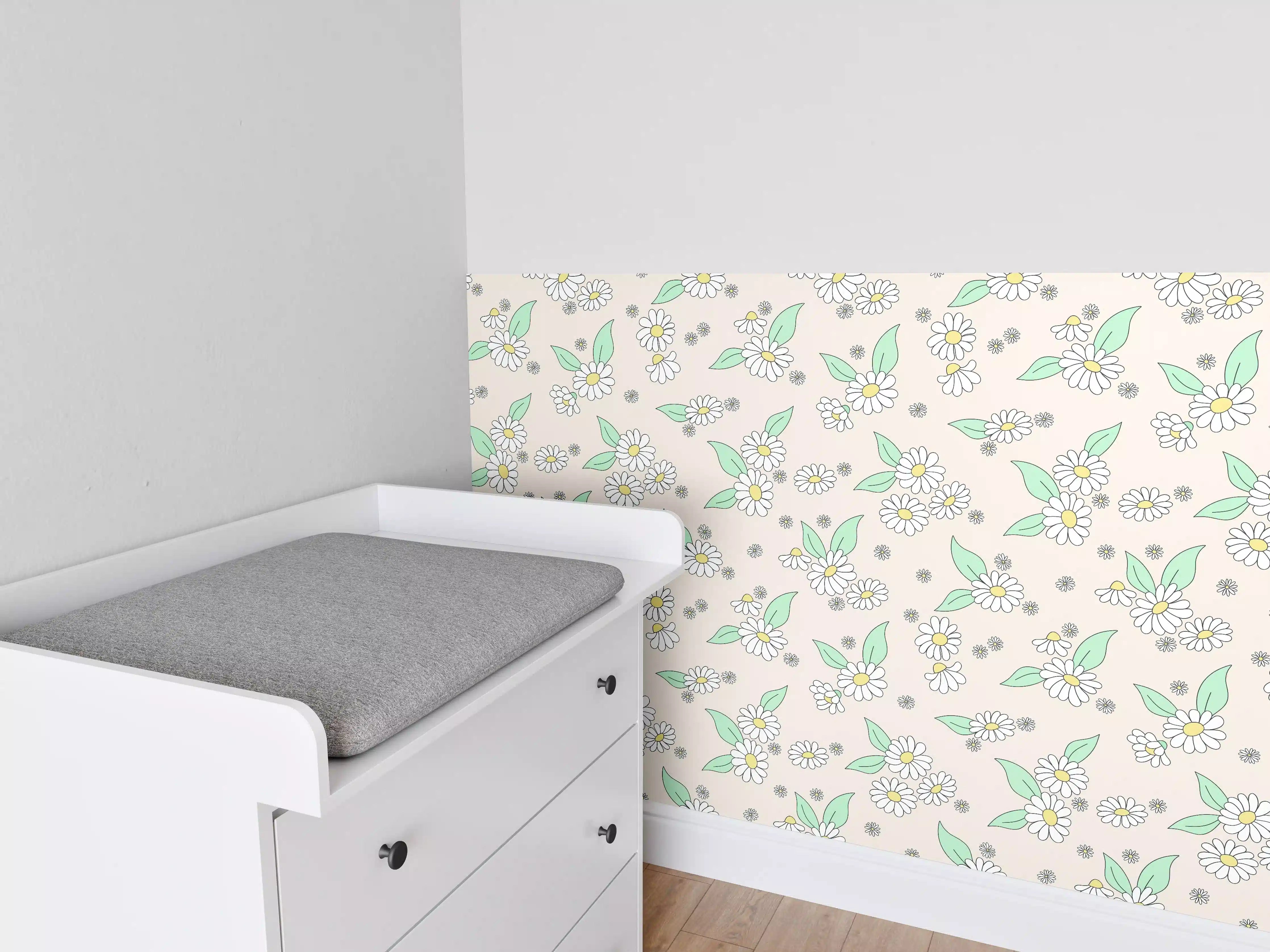Babyzimmer Wandgestaltung - Sanfte Graupastell-Blumen