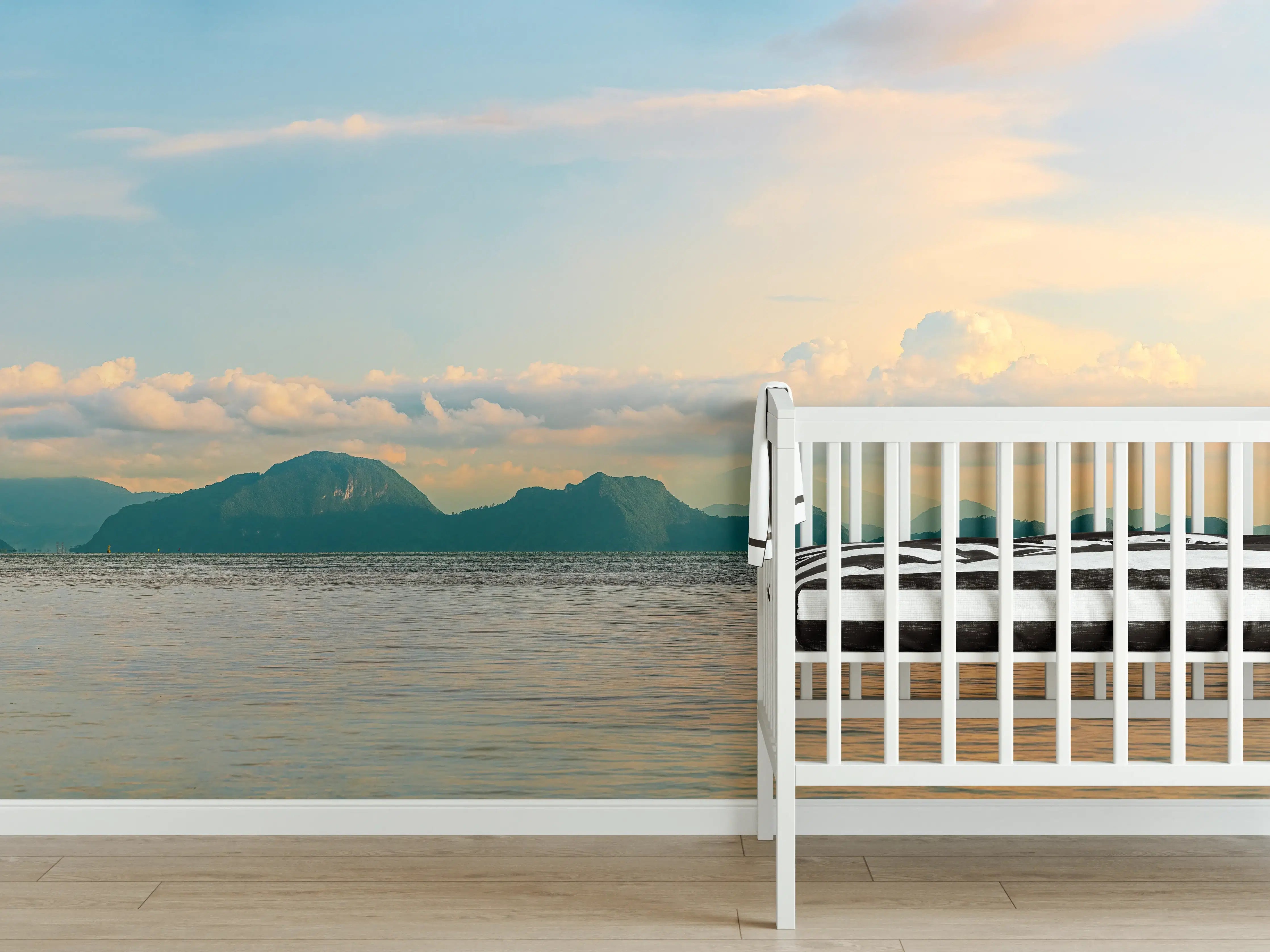 Babyzimmer Wandgestaltung - Sanfte Meereskulisse bei Sonnenuntergang