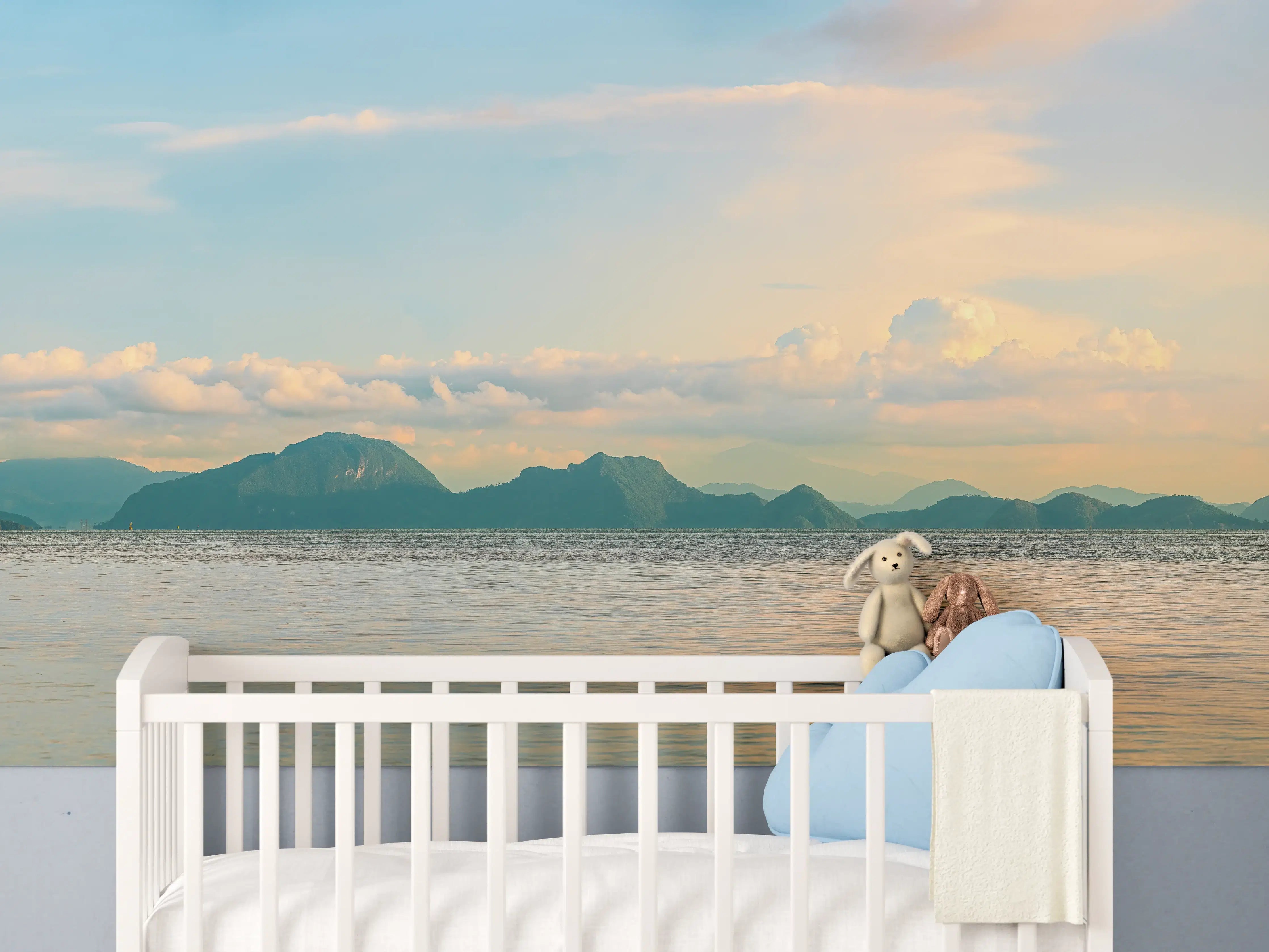 Babyzimmer Wandgestaltung - Sanfte Meereskulisse bei Sonnenuntergang