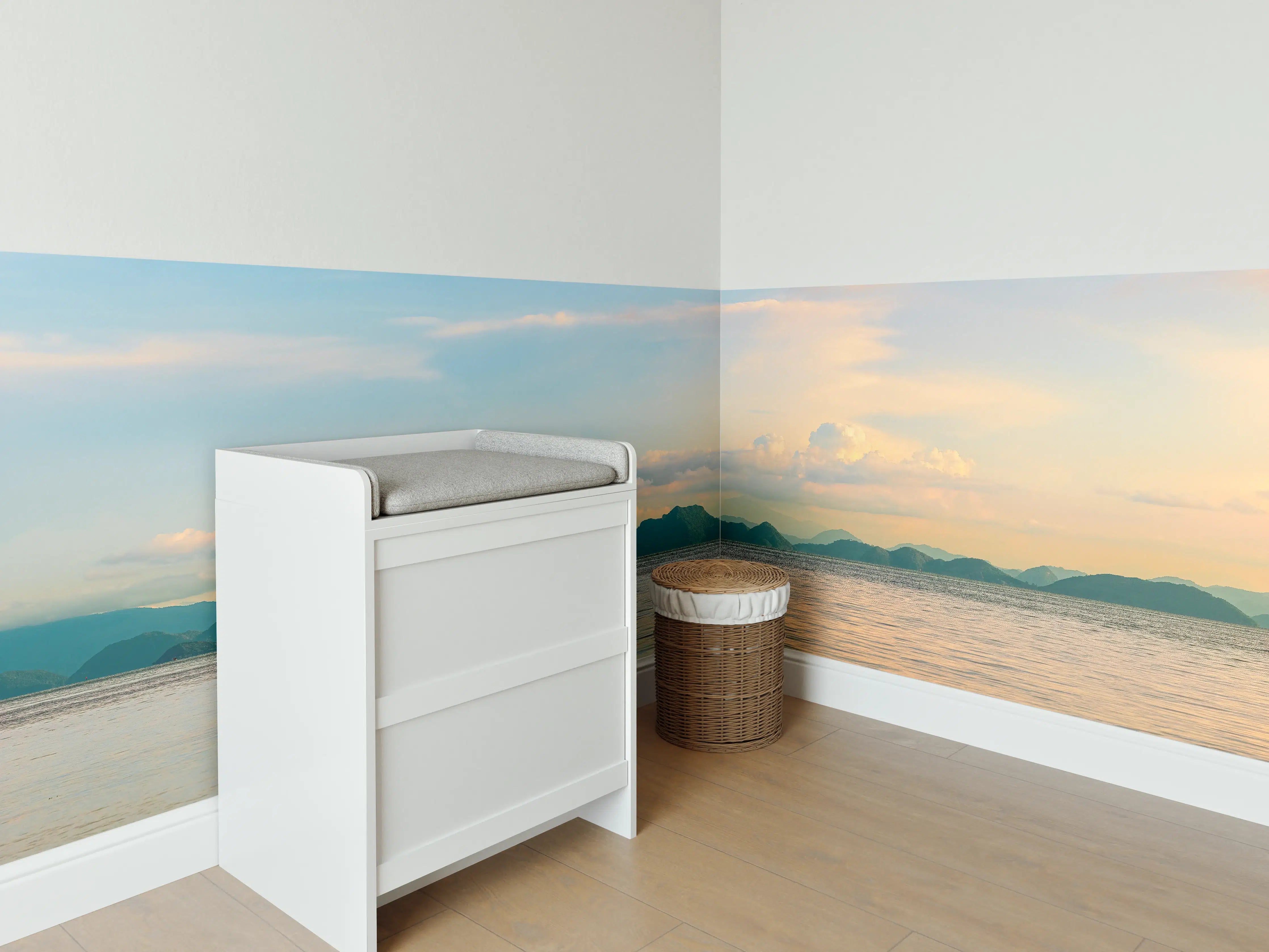 Babyzimmer Wandgestaltung - Sanfte Meereskulisse bei Sonnenuntergang