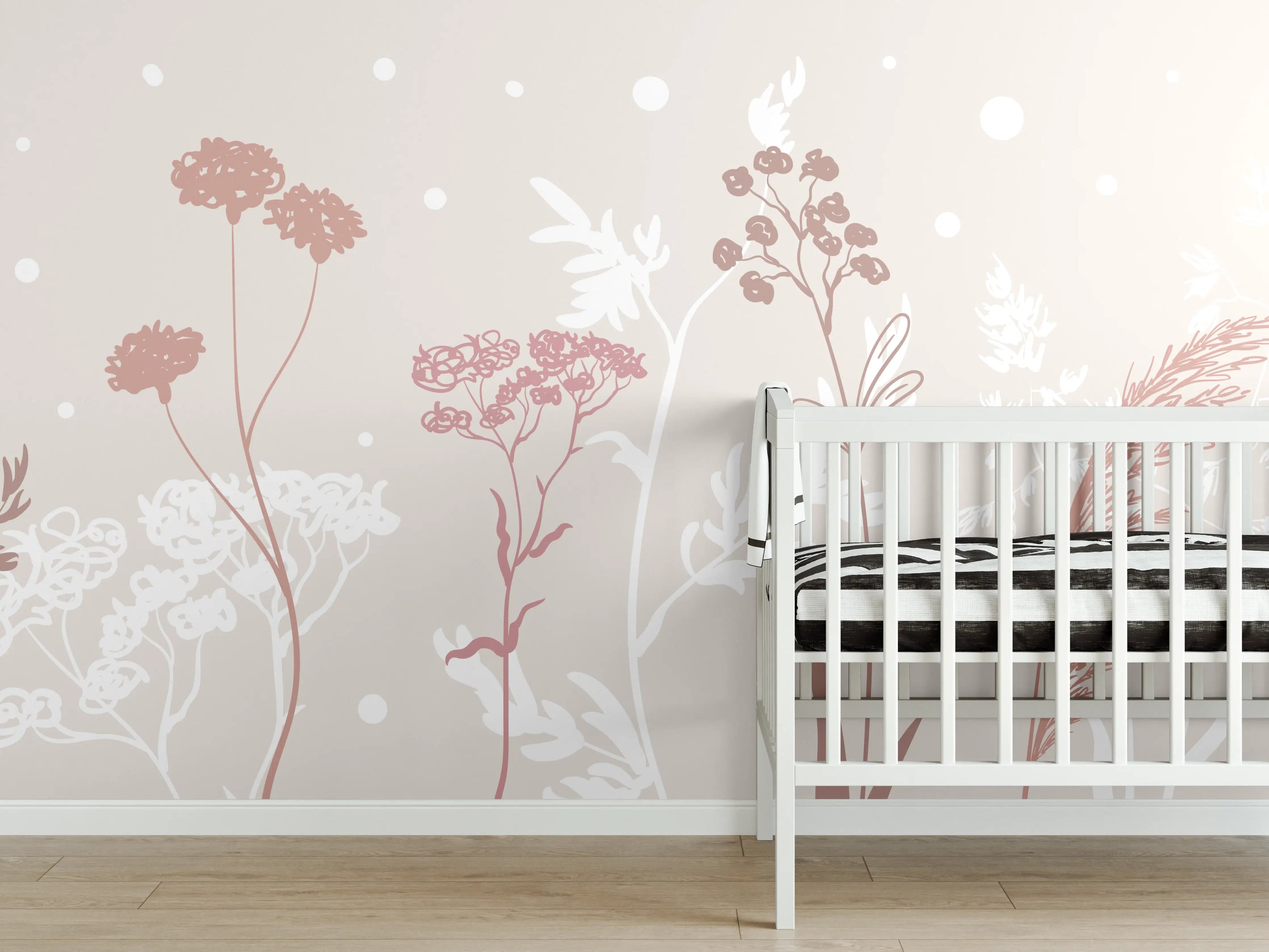 Babyzimmer Wandgestaltung - Sanfte Pastell-Blumen-Illustration