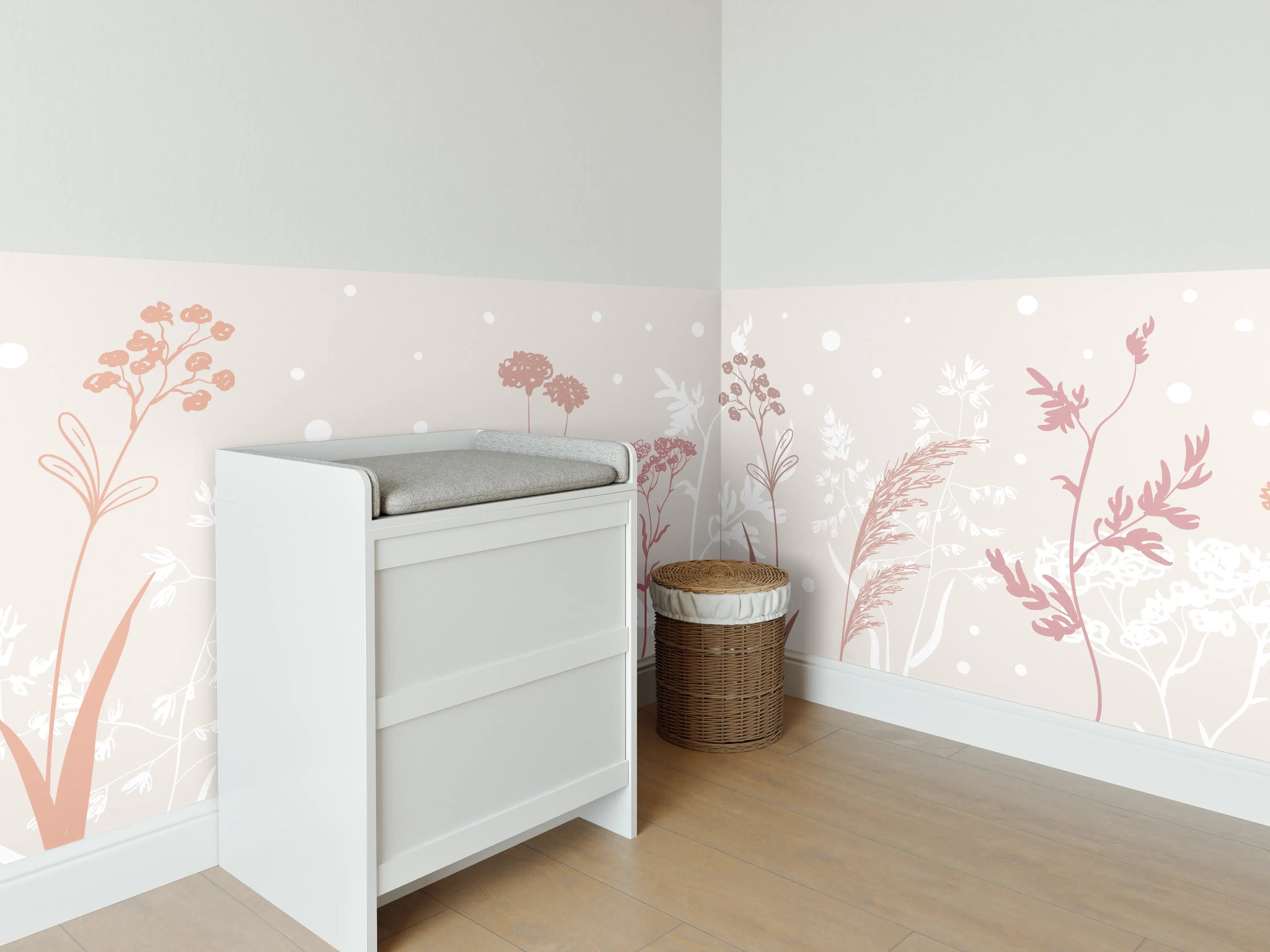 Babyzimmer Wandgestaltung - Sanfte Pastell-Blumen-Illustration