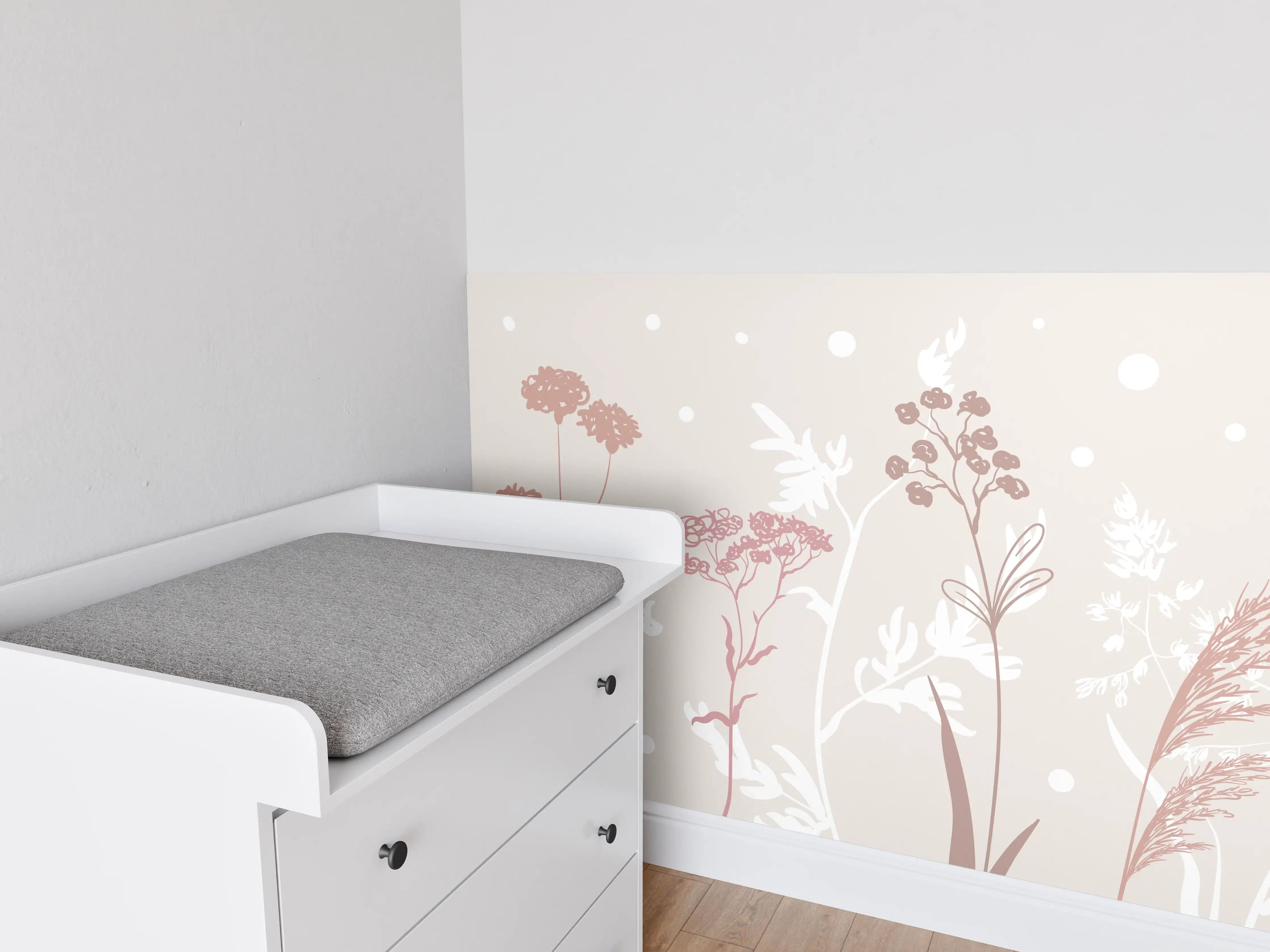 Babyzimmer Wandgestaltung - Sanfte Pastell-Blumen-Illustration