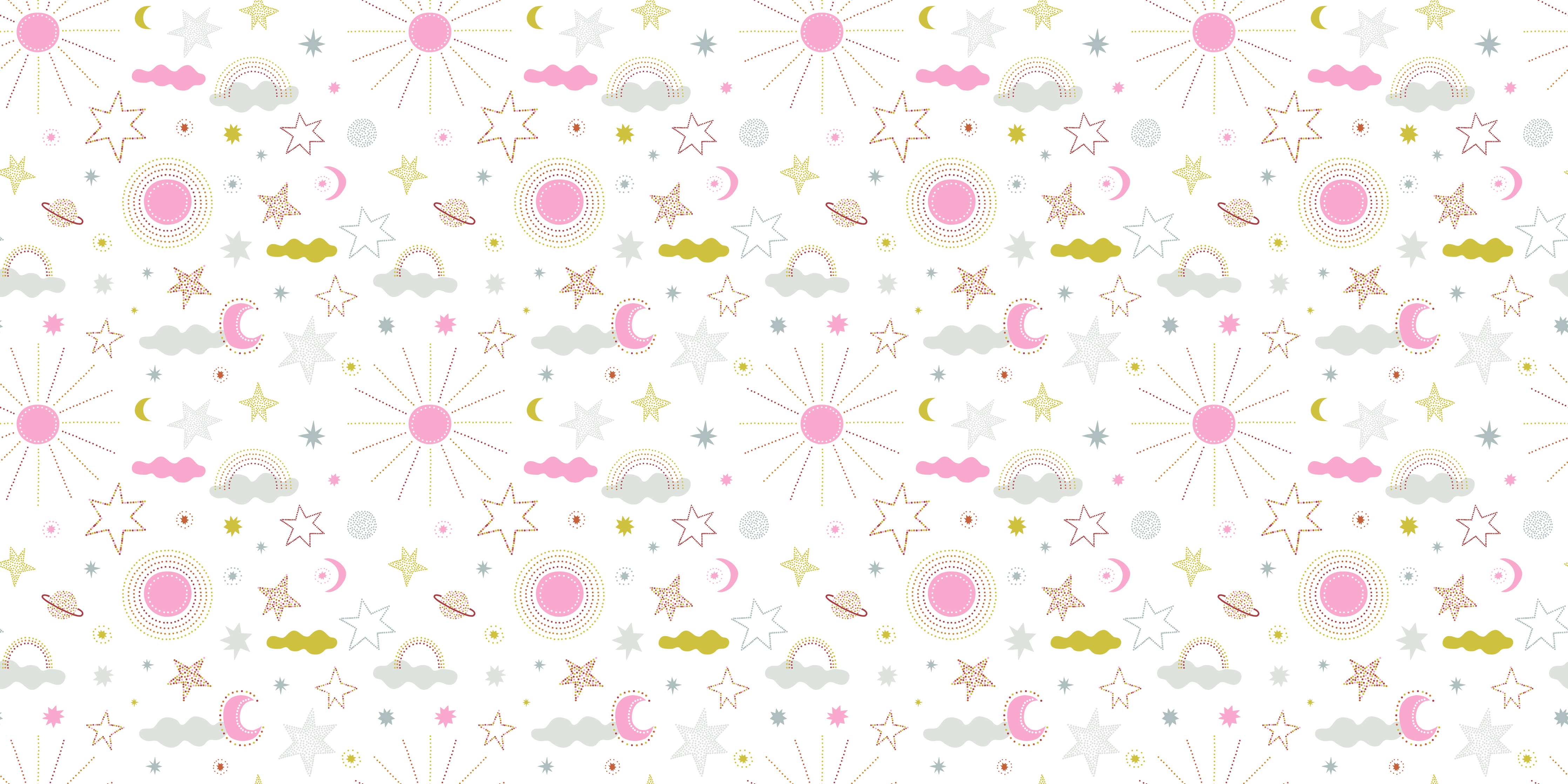 Babyzimmer Wandgestaltung-Sanfte Pastellblumen mit Sternen und Monden