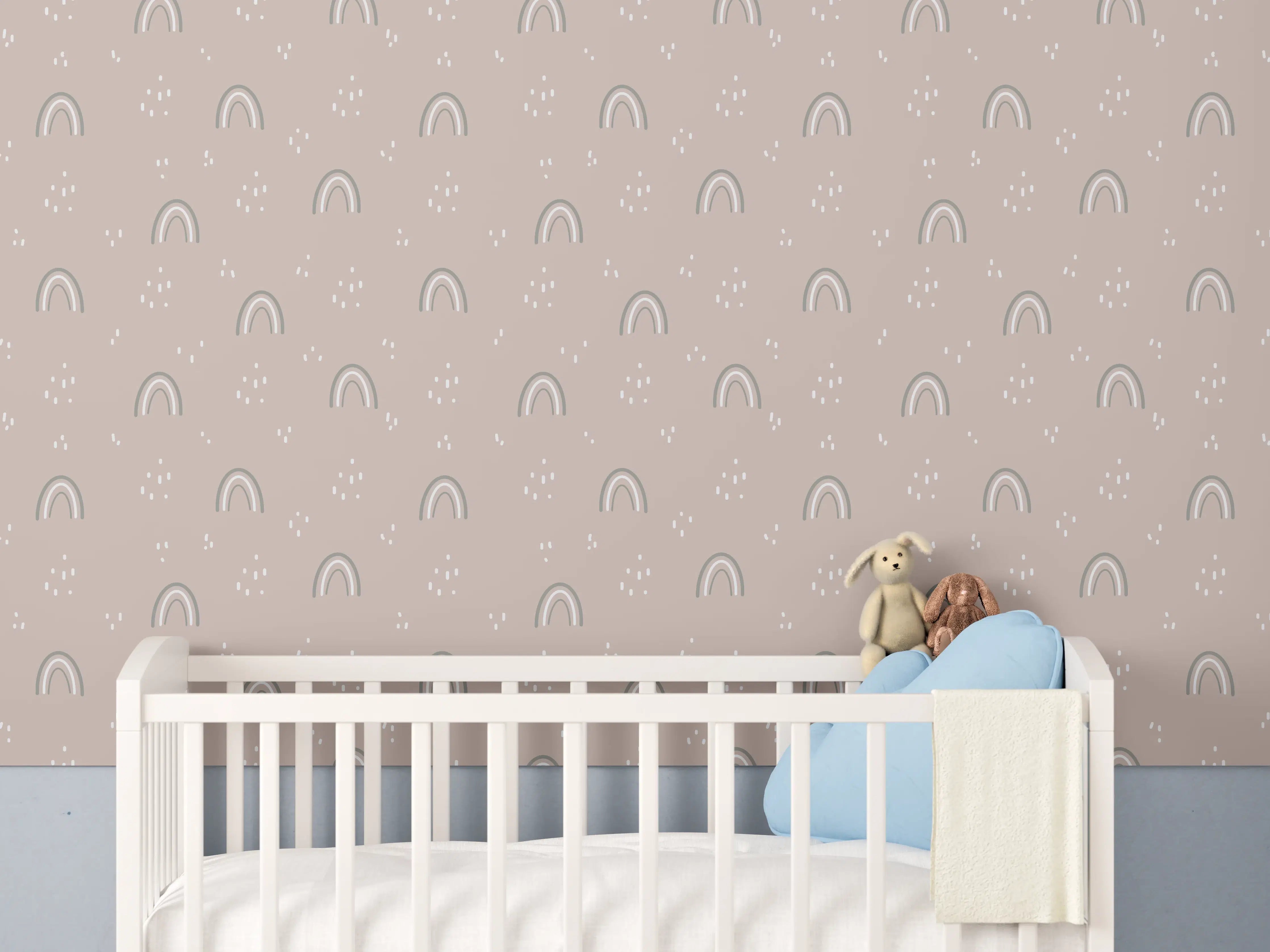 Babyzimmer Wandgestaltung - Sanfte Regenbogen auf neutralem Hintergrund