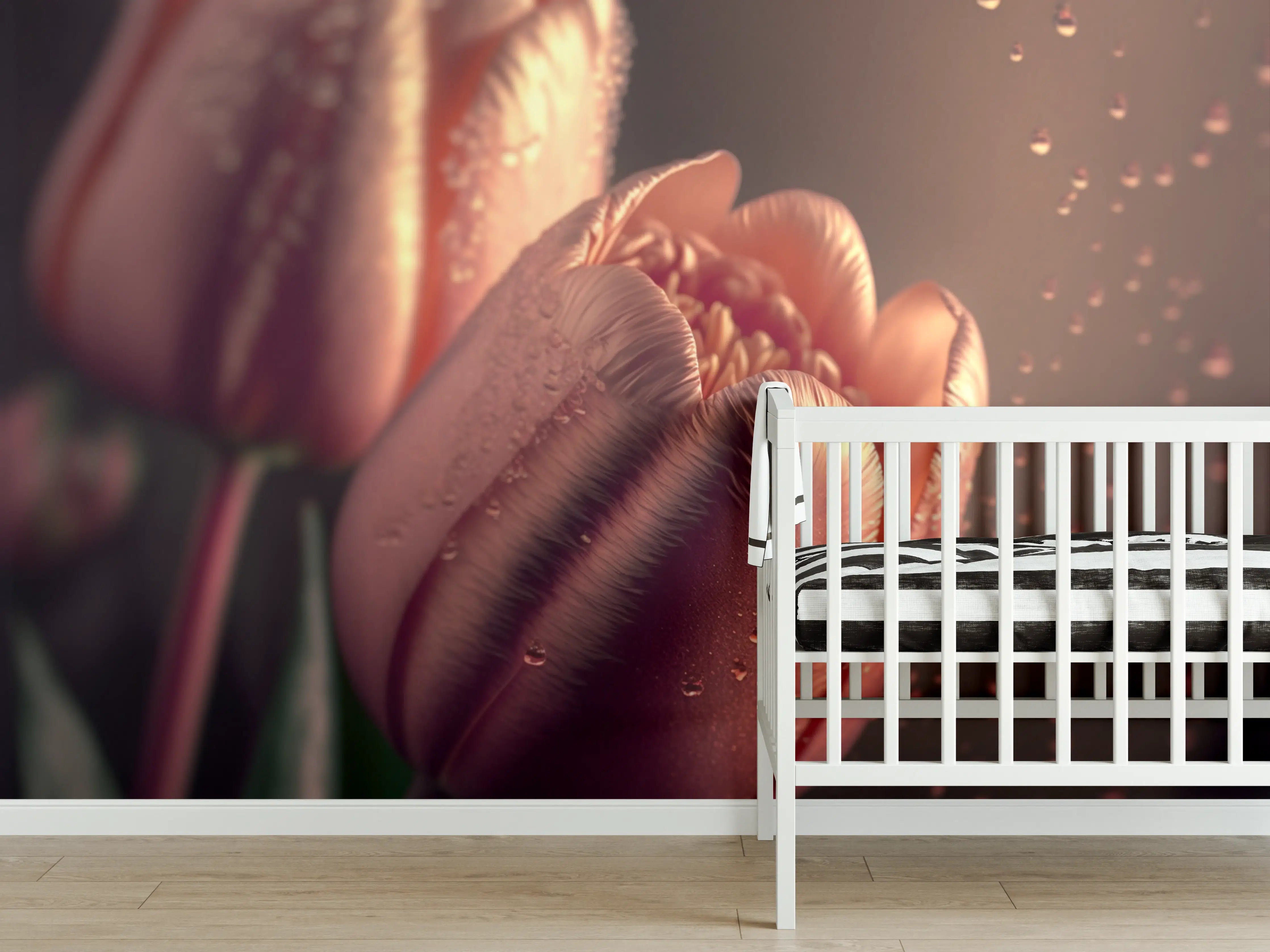 Babyzimmer Wandgestaltung - Sanfte Tulpen bei Sonnenuntergang