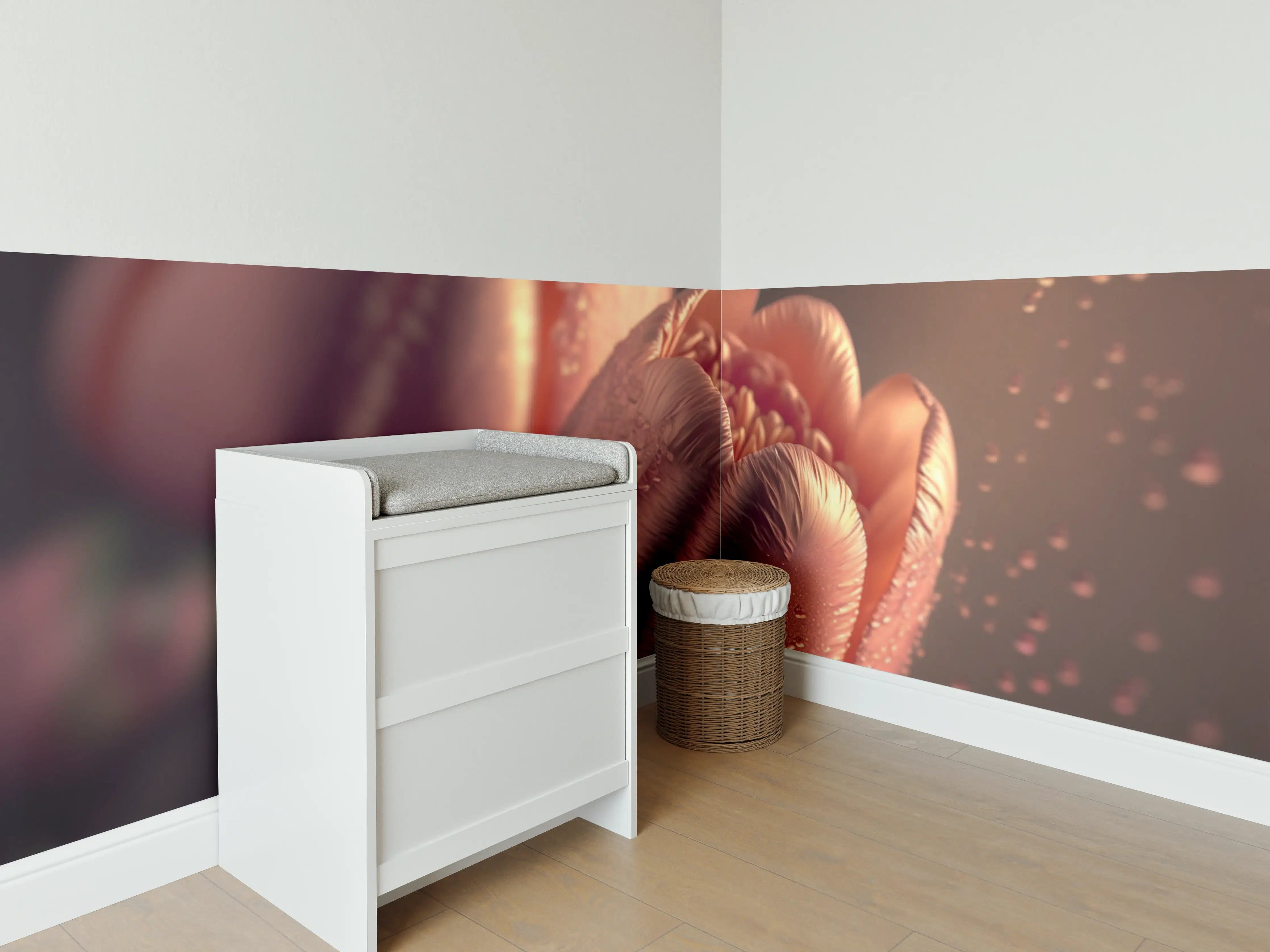 Babyzimmer Wandgestaltung - Sanfte Tulpen bei Sonnenuntergang